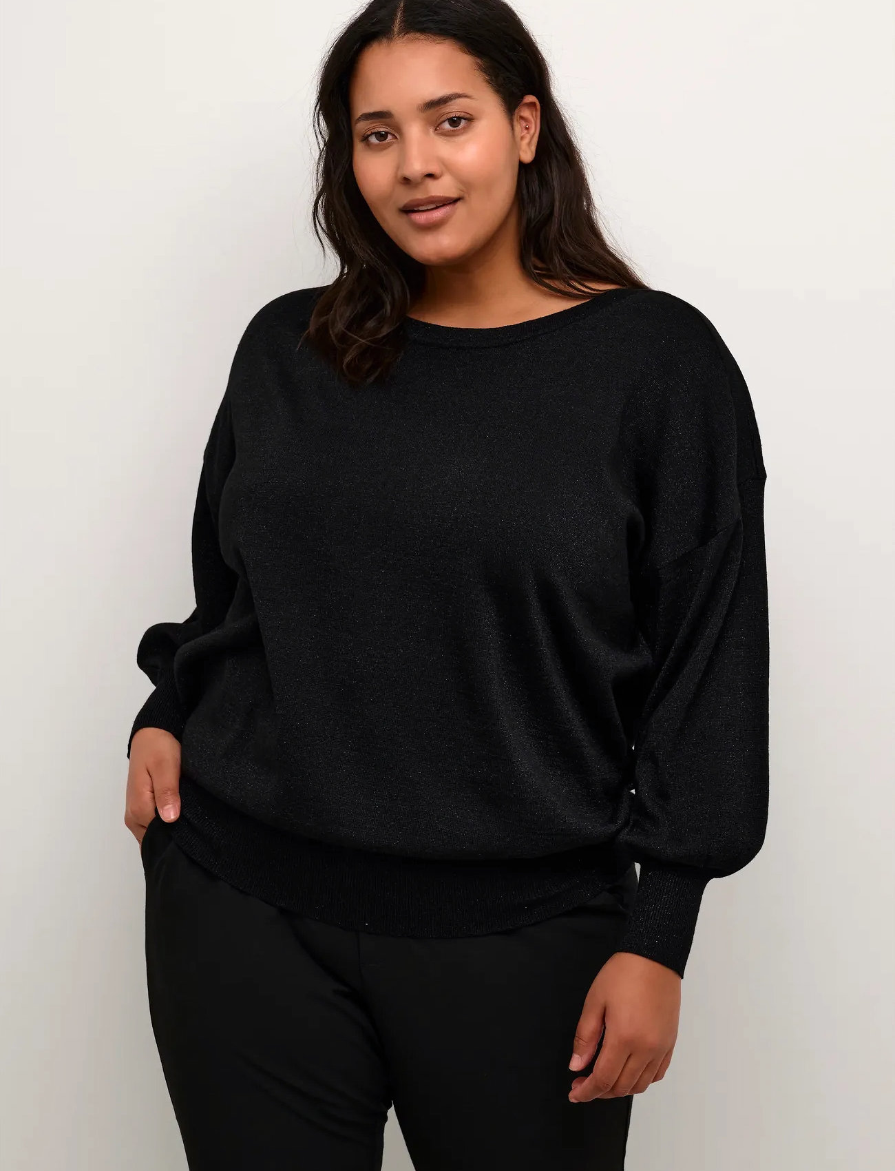 Kaffe Curve Kcregitta Knit Pullover, XL, Black, Strik > Trøjer, Dame