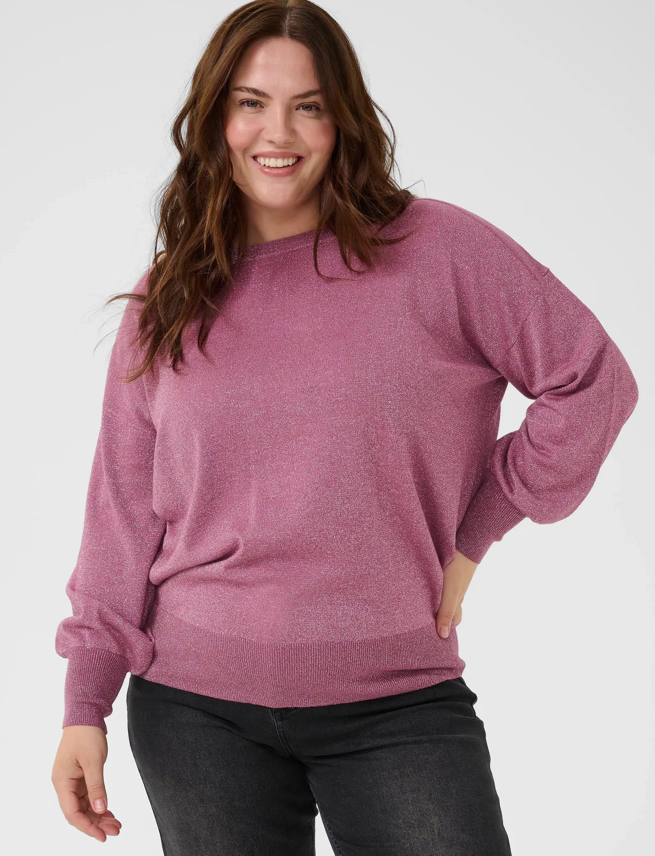 Kaffe Curve Kcregitta Knit Pullover, L, Pink, Strik > Trøjer, Dame