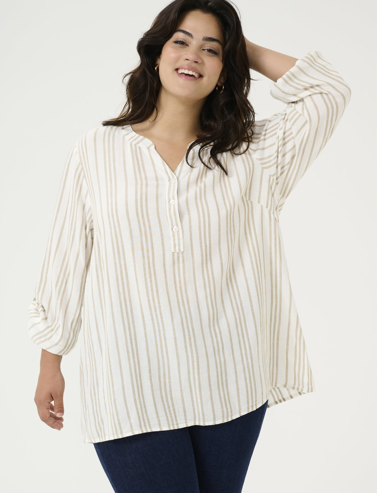 Kaffe Curve Kcmille Blouse, 44, Beige, Blouses - Long-sleeved, Dame