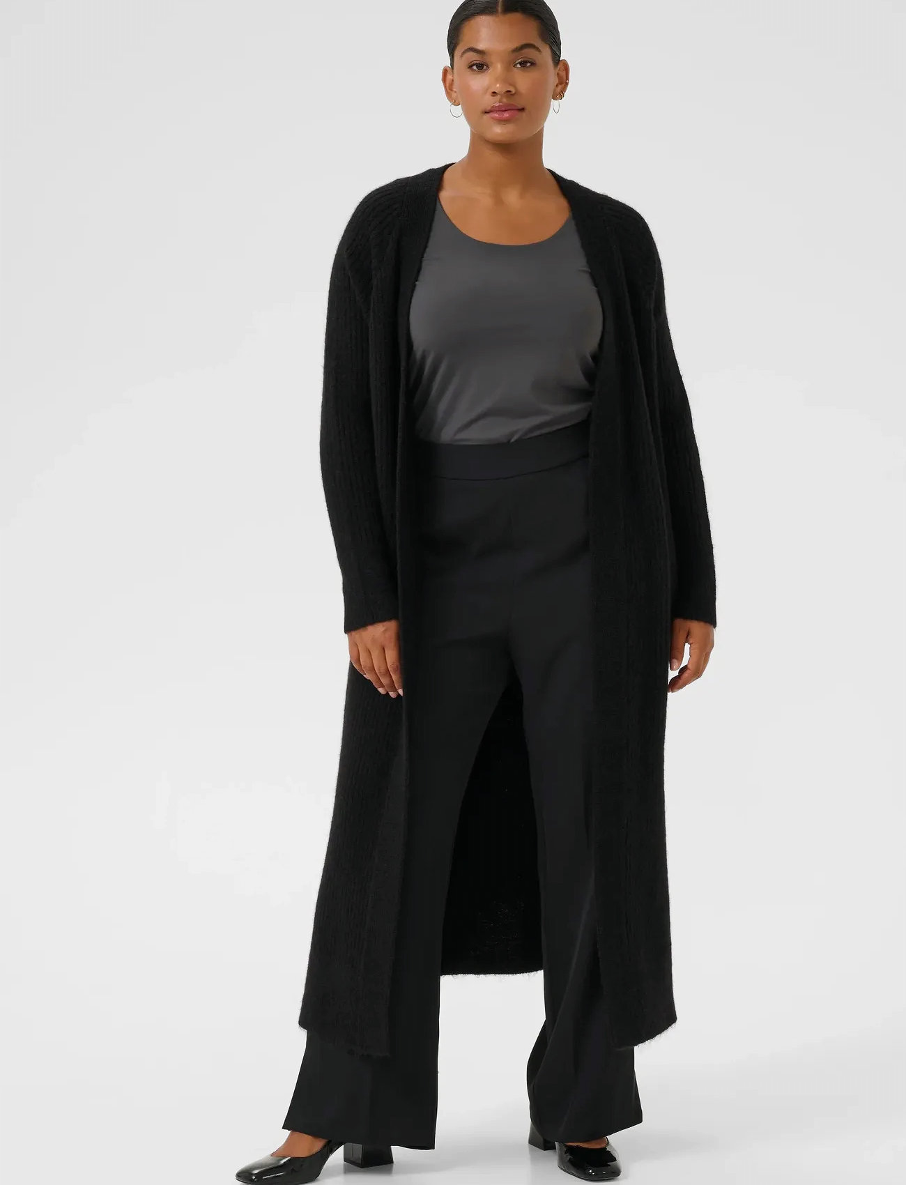 Kaffe Curve Kcrinye Long Cardigan, S, Black, Strik > Cardigans, Dame