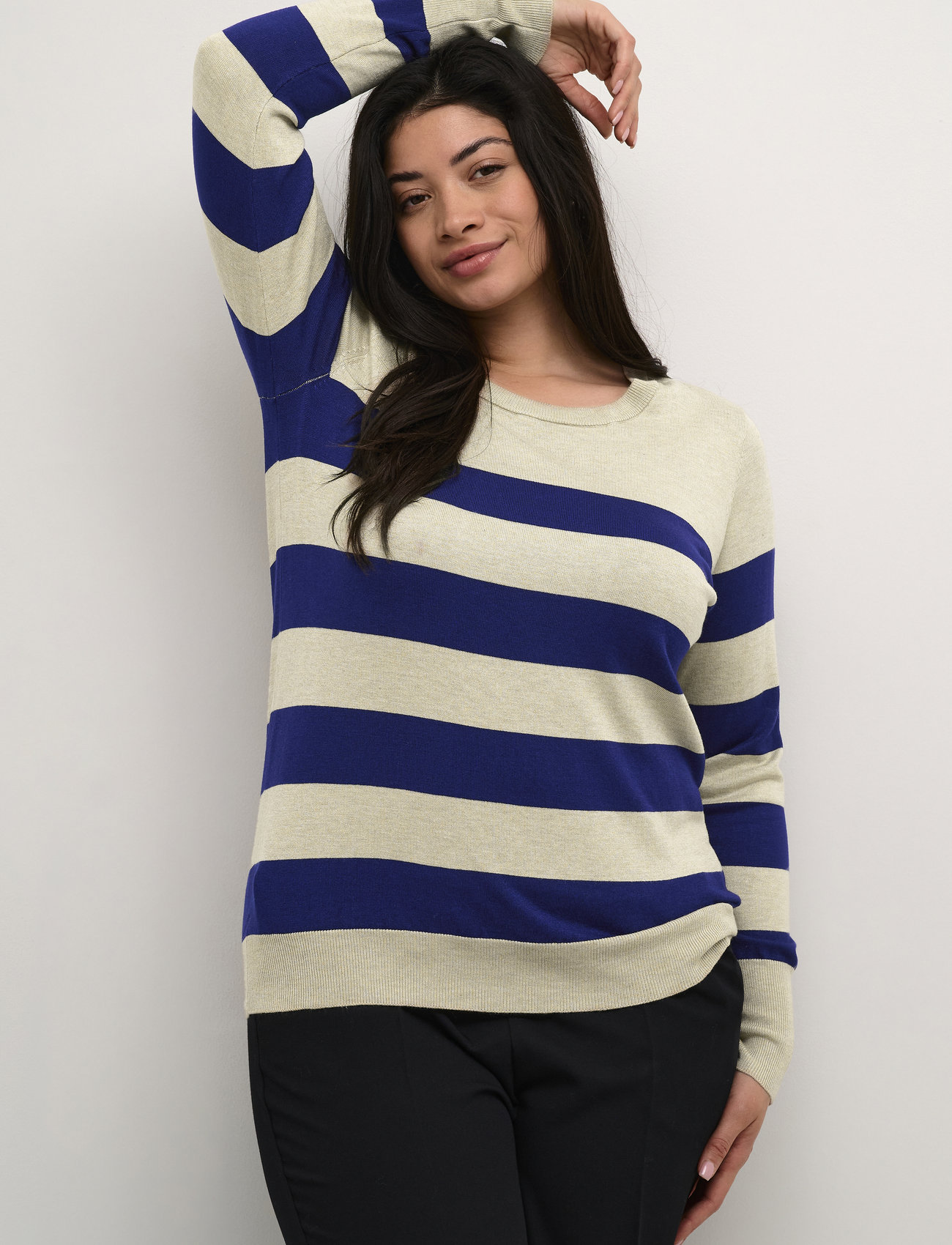 Kaffe Curve Kclizzy Striped Knit Pullover, L, Navy, Knitwear - Jumpers, Dame
