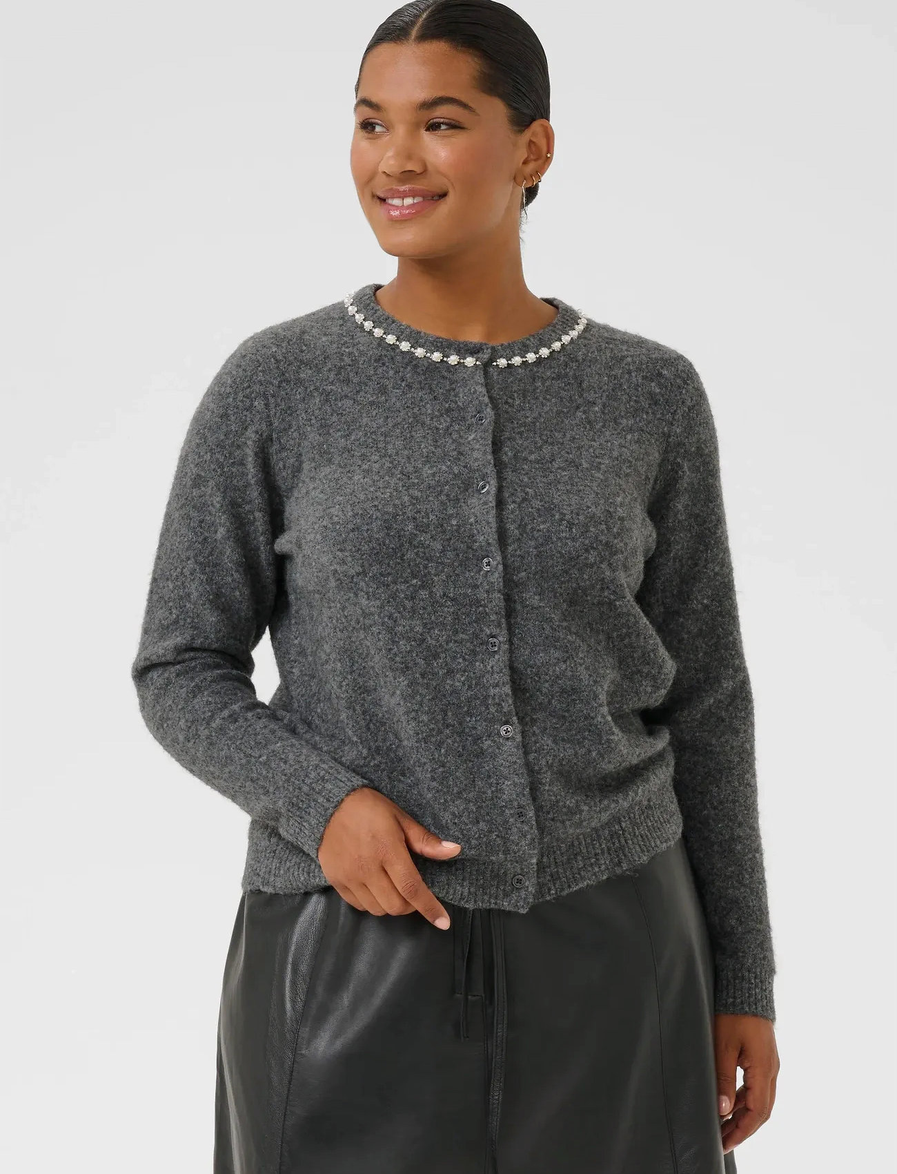 Kaffe Curve Kcroxia Cardigan, S, Grey, Strik > Cardigans, Dame