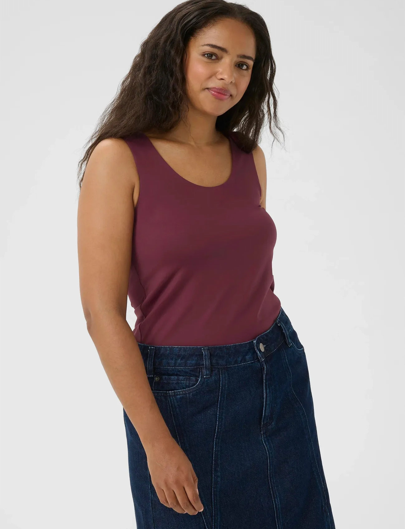 Kaffe Curve Kcerina Jersey Top, S, Burgundy, T-Shirts & Toppe > Uden Ærmer, Dame