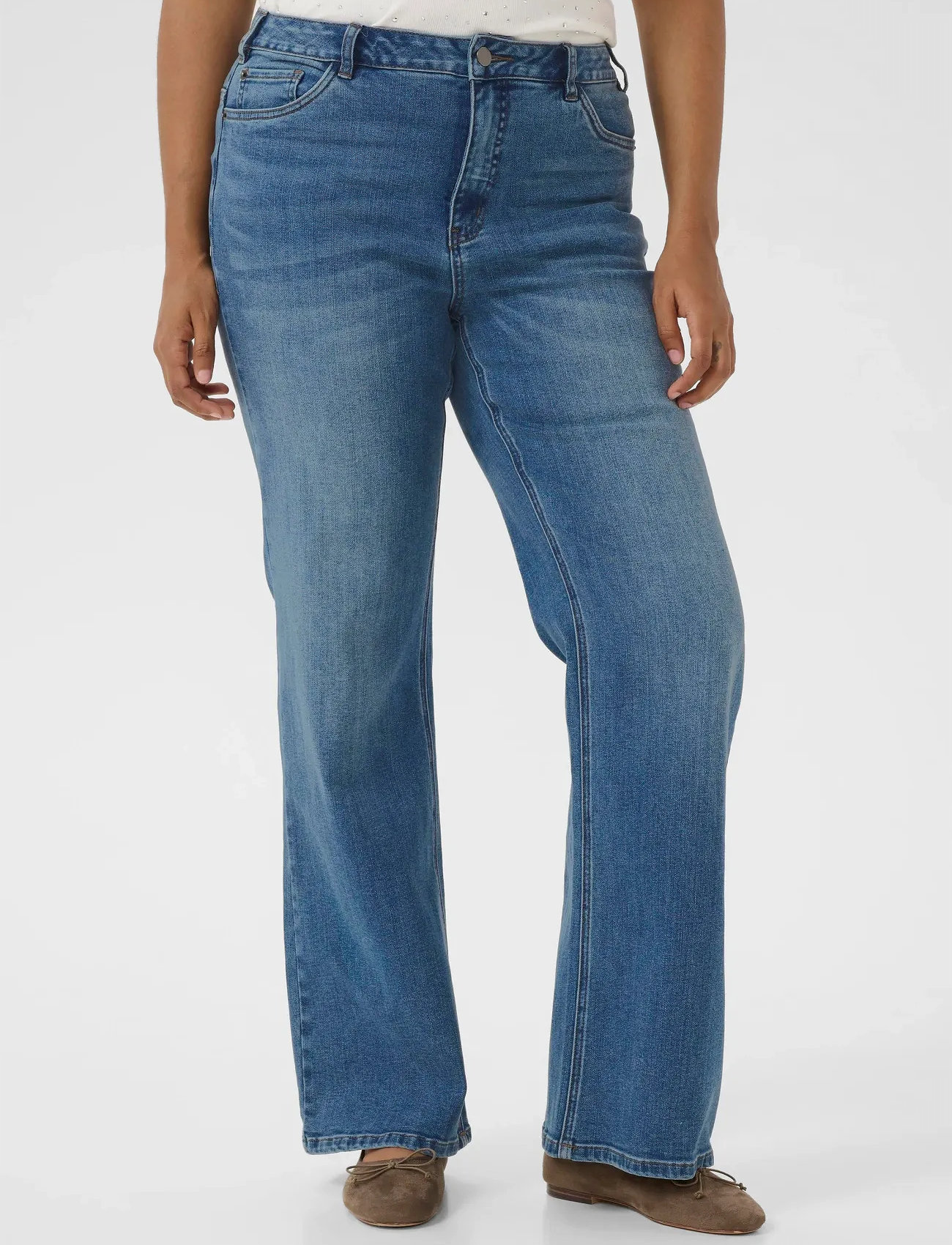 Kaffe Curve Kcflora Flared Full Lenght Jeans, 50, Blue, Jeans > Flares, Dame