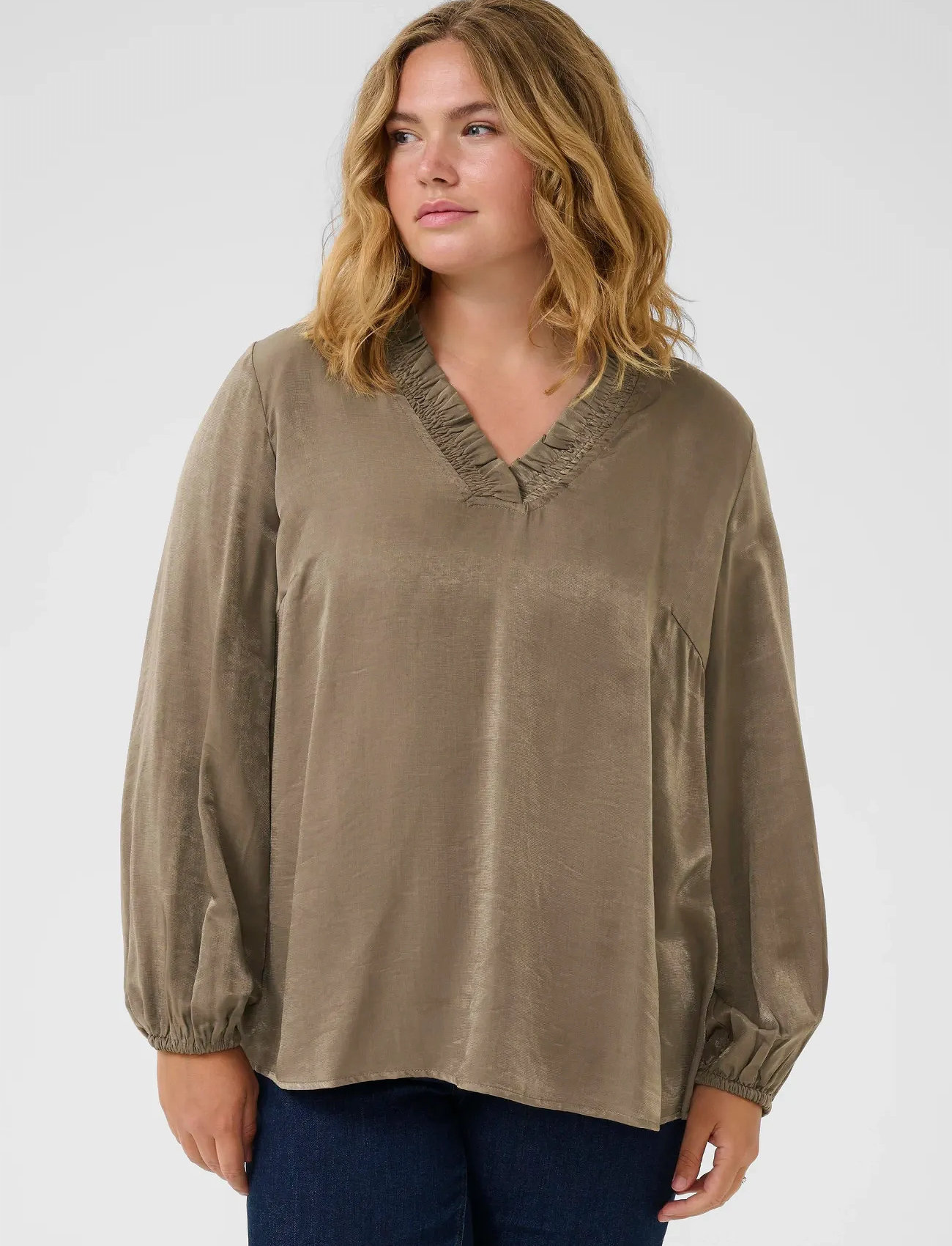 Kaffe Curve Kcmilia Blouse, 54, Gold, Bluser > Langærmede, Dame