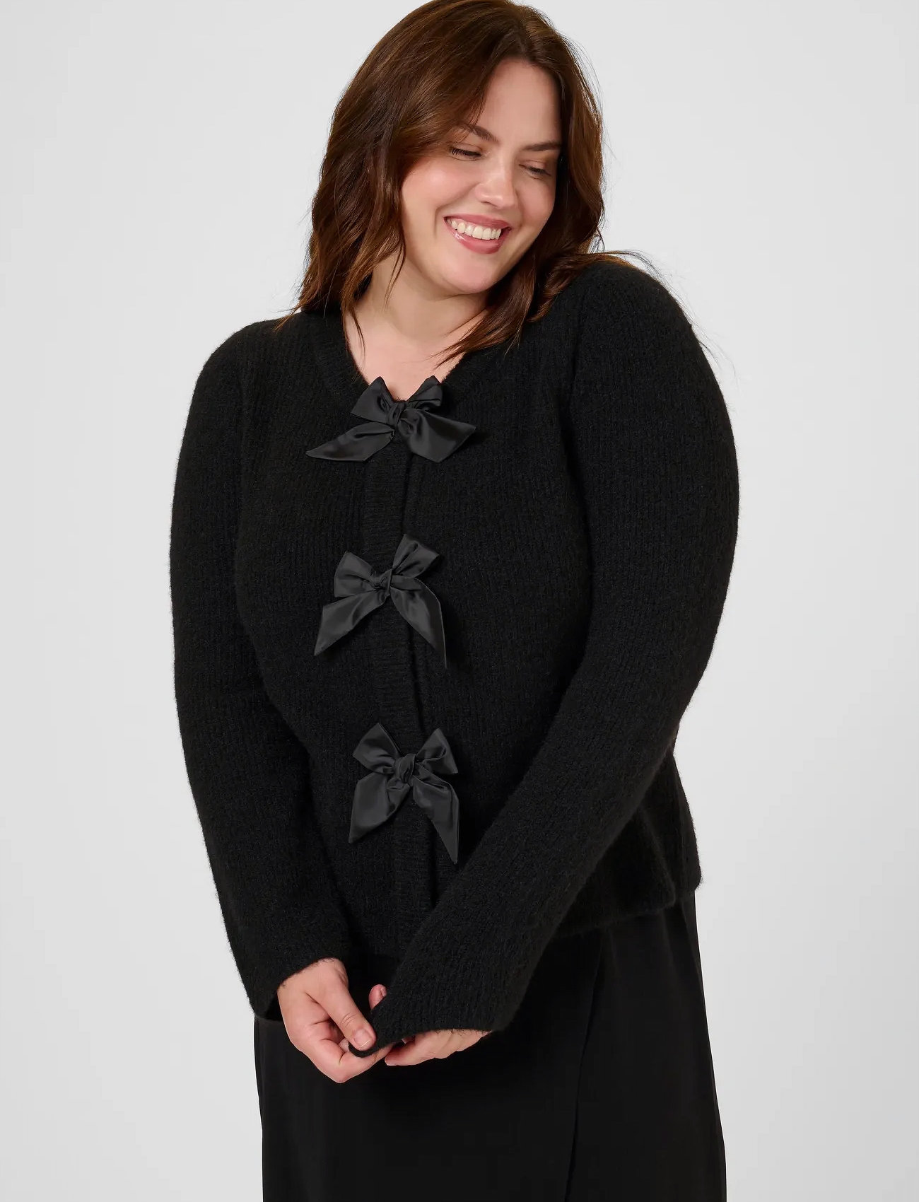 Kaffe Curve Kcmaia Knit Cardigan, XL, Black, Strik > Cardigans, Dame