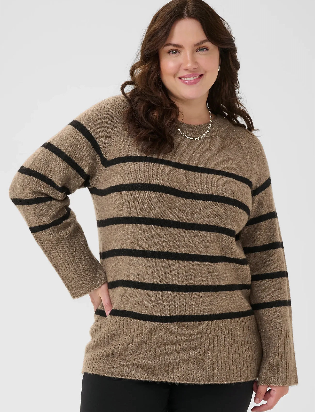 Kaffe Curve Kcerina Knit Pullover, XL, Brown, Strik > Trøjer, Dame
