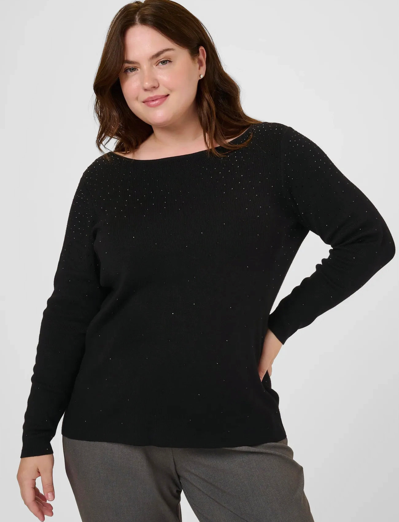 Kaffe Curve Kcmina Knit Pullover, XL, Black, Strik > Trøjer, Dame