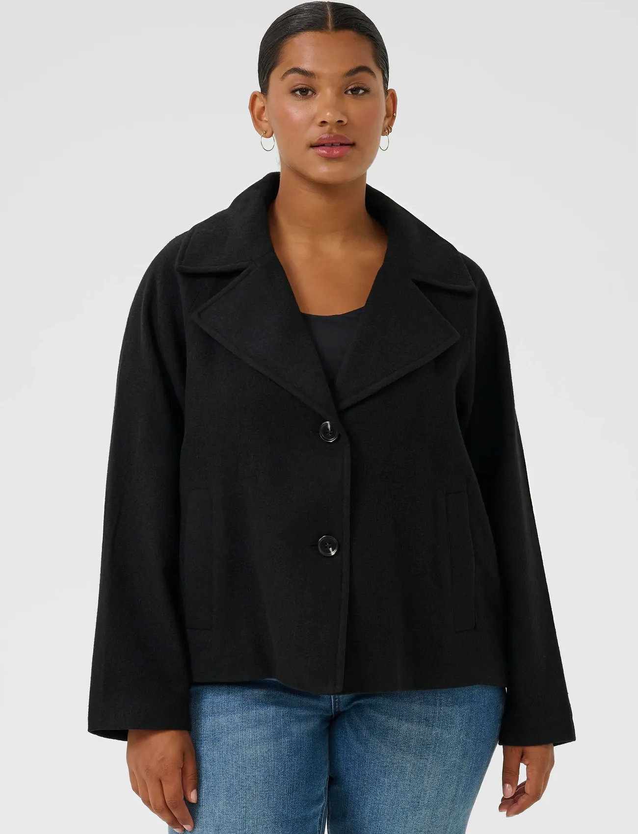 Kaffe Curve Kcnanny Short Jacket, 44, Black, Jakker > Uldjakker, Dame