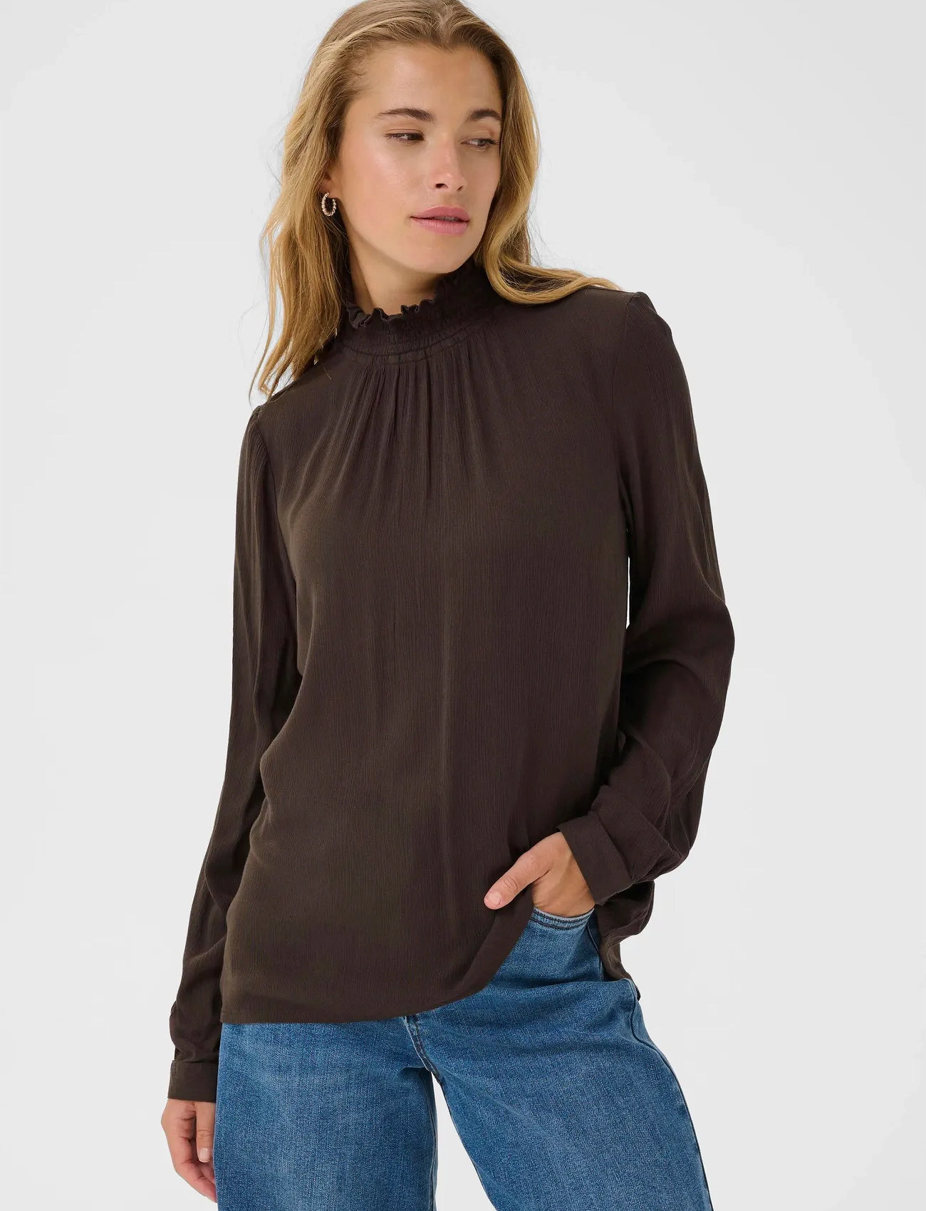 Kaffe Trine Blouse, 46, Brown, Bluser > Langærmede, Dame