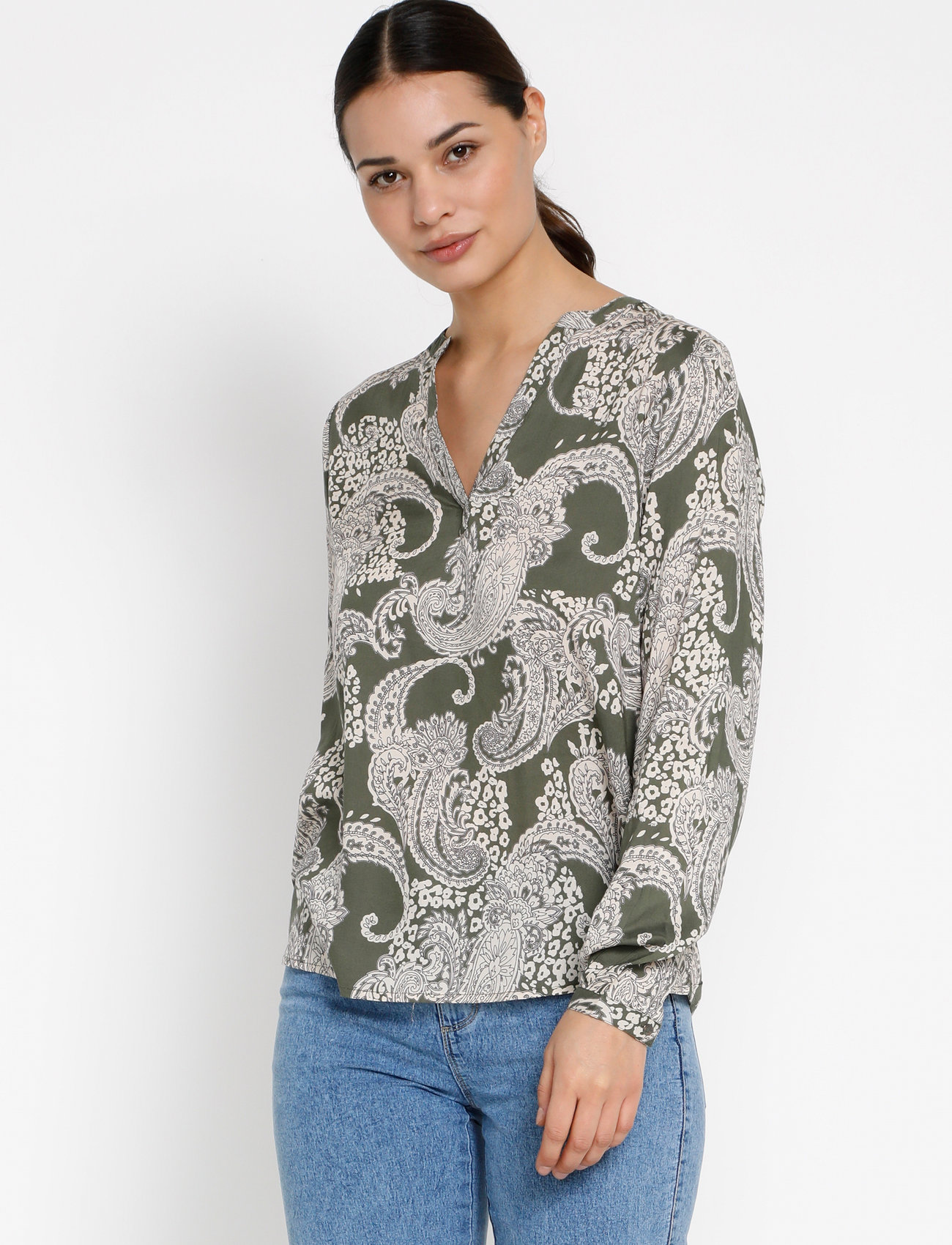 Kaffe Paisley Blouse, 34, Green, Bluser > Langærmede, Dame