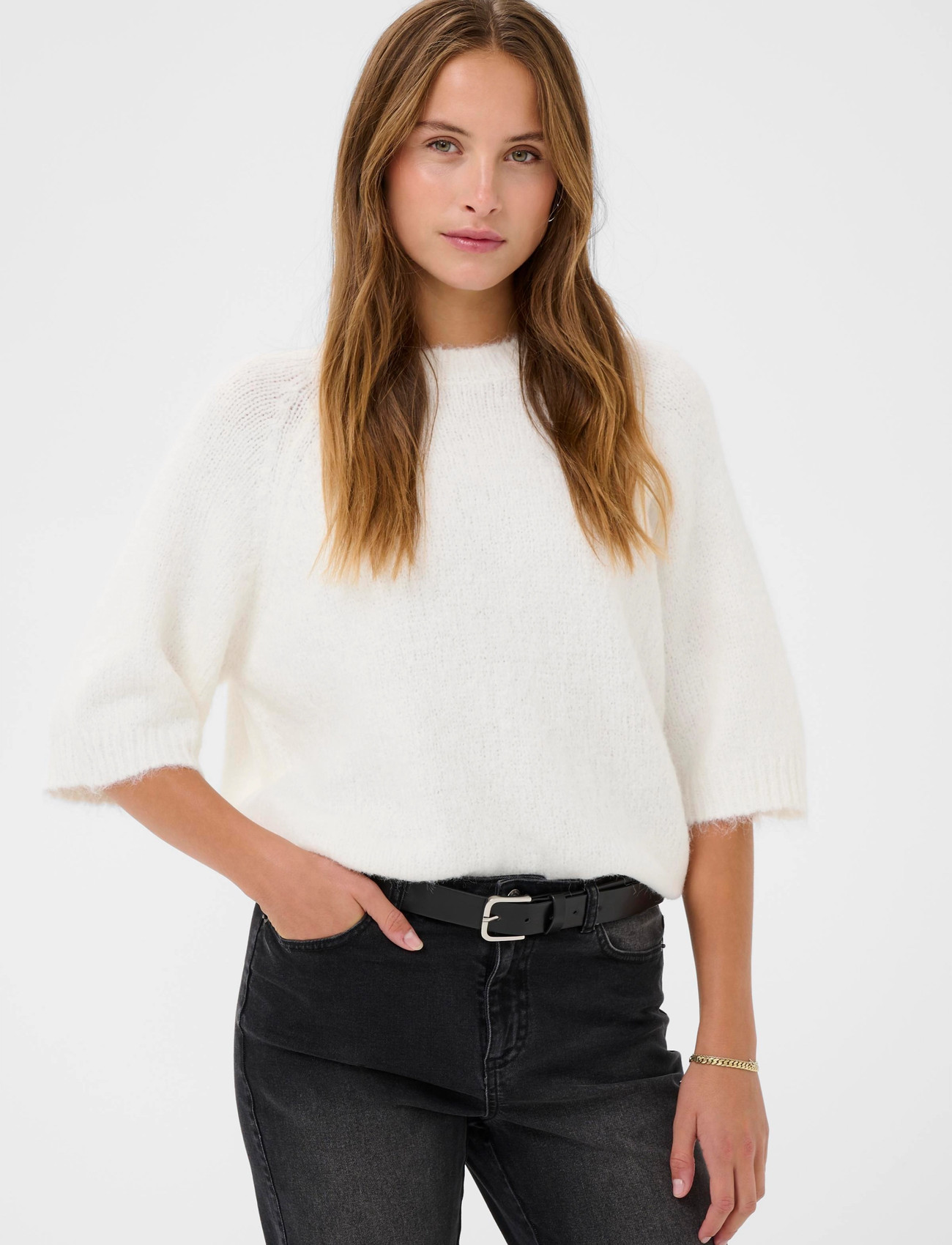 Kaffe Kaemilie Cropped Knit Pullover, XL, White, Strik > Trøjer, Dame