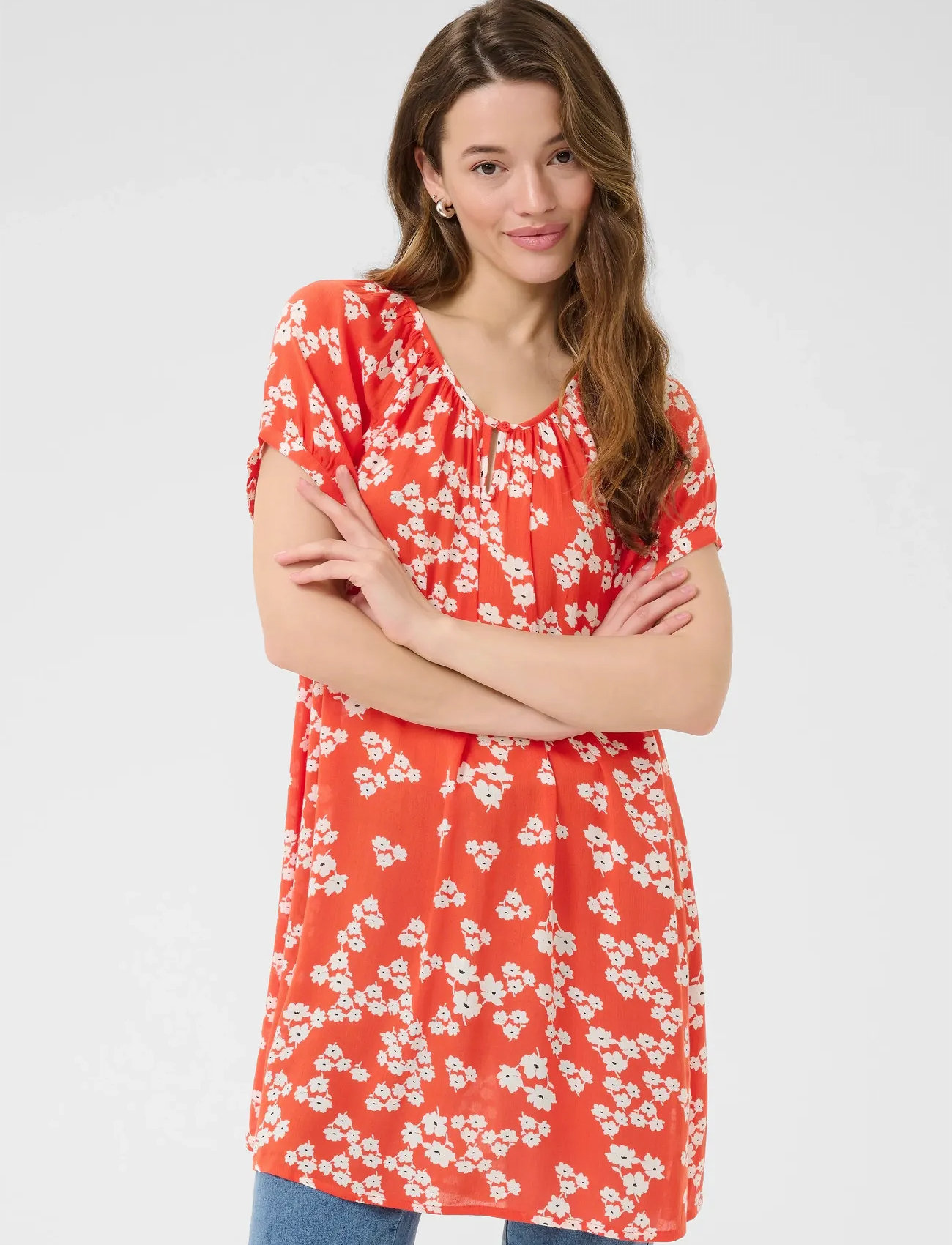 Kaffe Kaamber Tunic Printed, 36, Orange, Toppe > Tunikaer, Dame