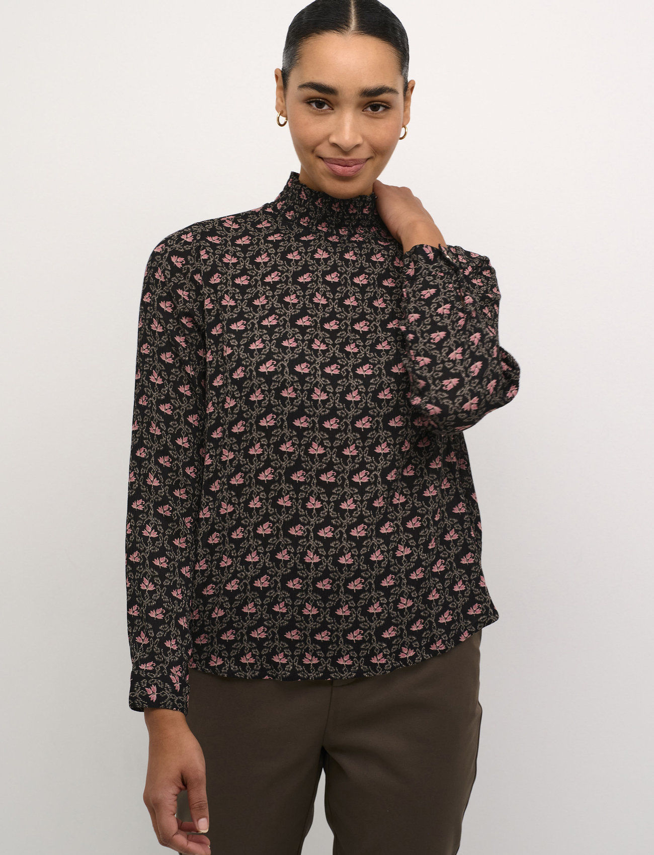 Kaffe Kaamber Smock Blouse Printed, 44, Black, Blouses - Long-sleeved, Dame