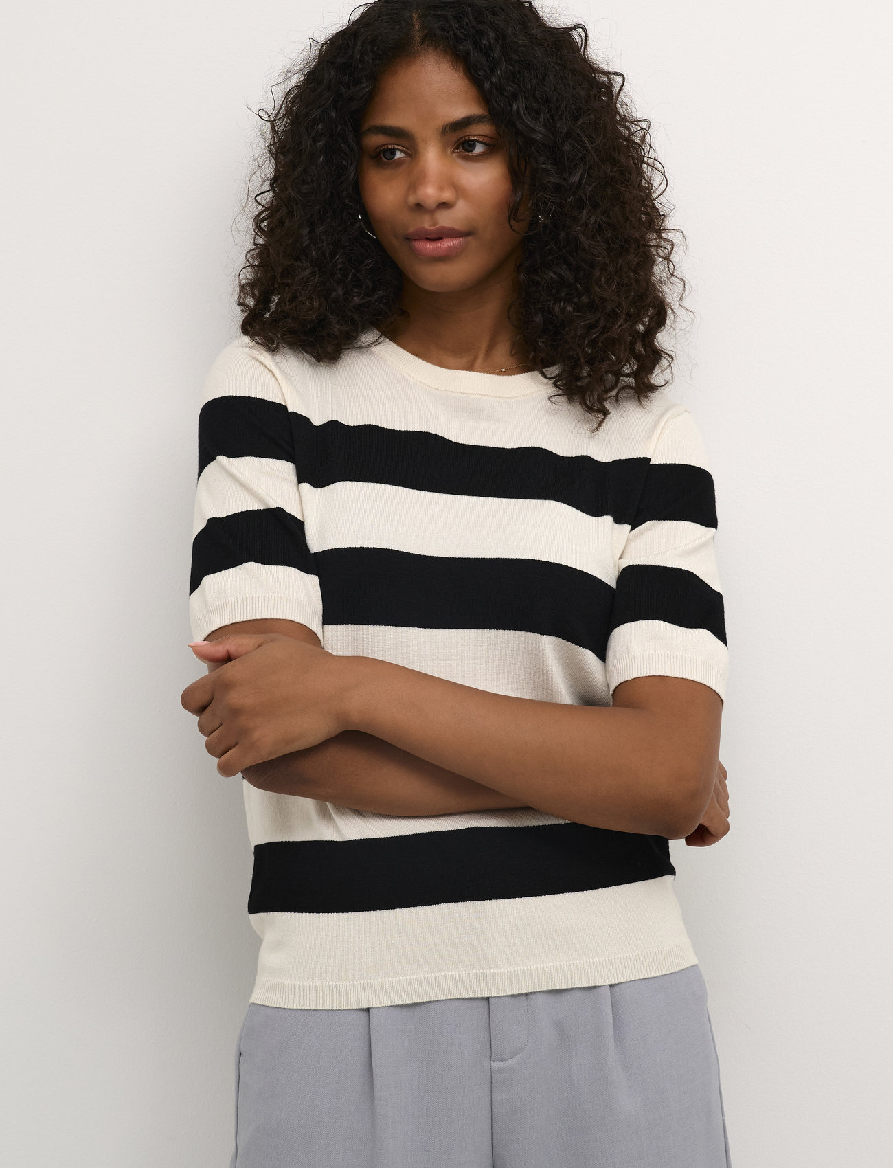 Kaffe Kalizza Striped Knit, S, Cream, Strik > Trøjer, Dame