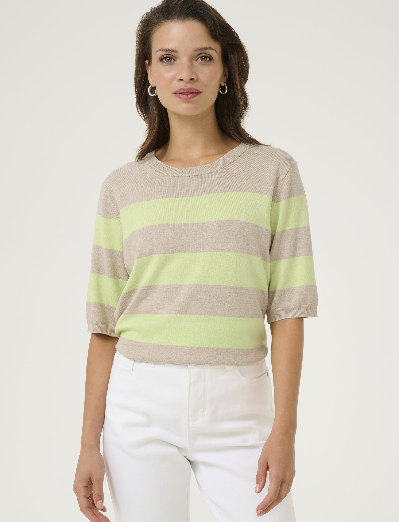 Kaffe Kalizza Striped Knit, M, Green, Strik > Trøjer, Dame