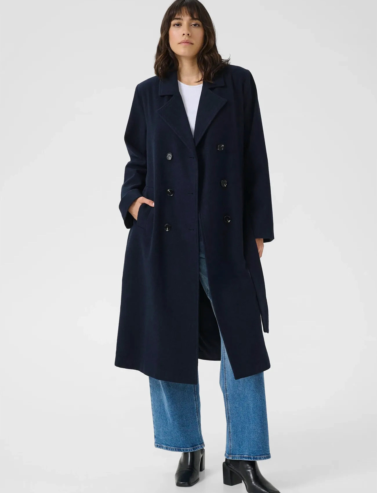 Kaffe Kafanny Long Coat, 42, Navy, Frakker > Vinterfrakker, Dame