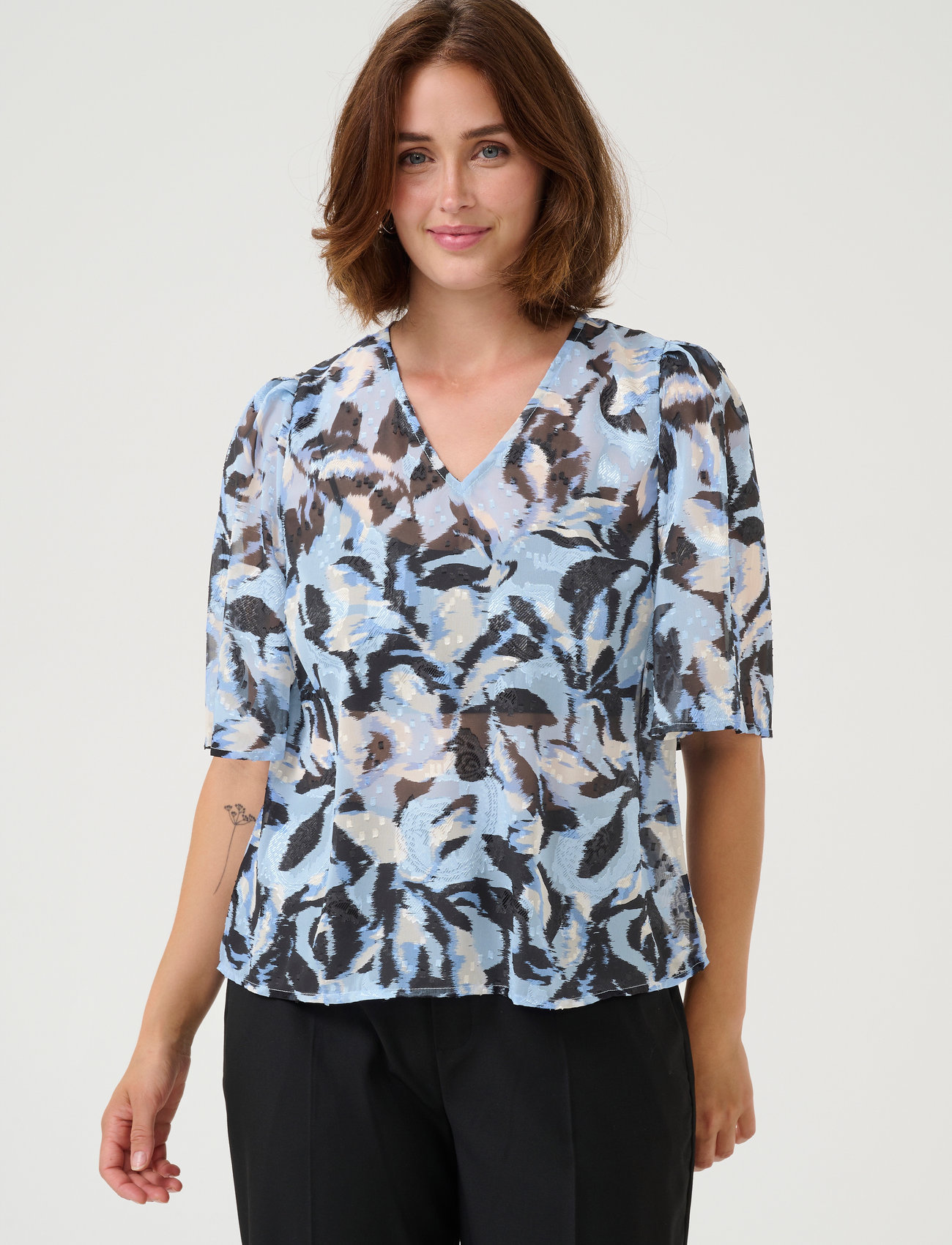 Kaffe Kaelina Blouse, 34, Blue, Bluser > Kortærmede, Dame