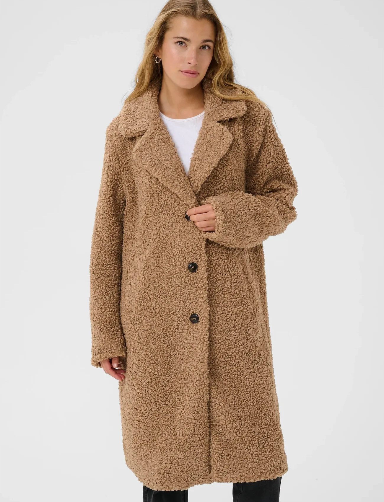 Kaffe Kabalmi Teddy Coat, 40, Brown, Frakker > Vinterfrakker, Dame