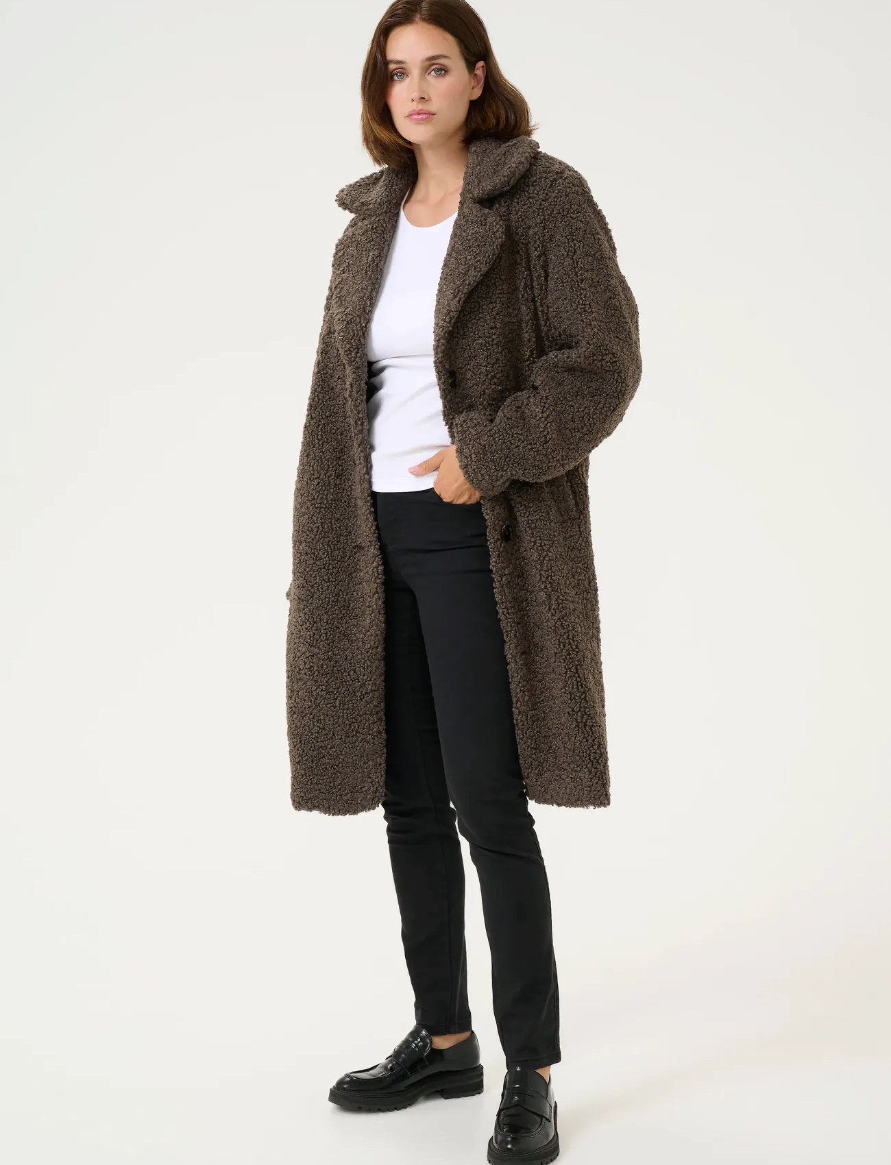 Kaffe Kabalmi Teddy Coat, 46, Brown, Frakker > Vinterfrakker, Dame