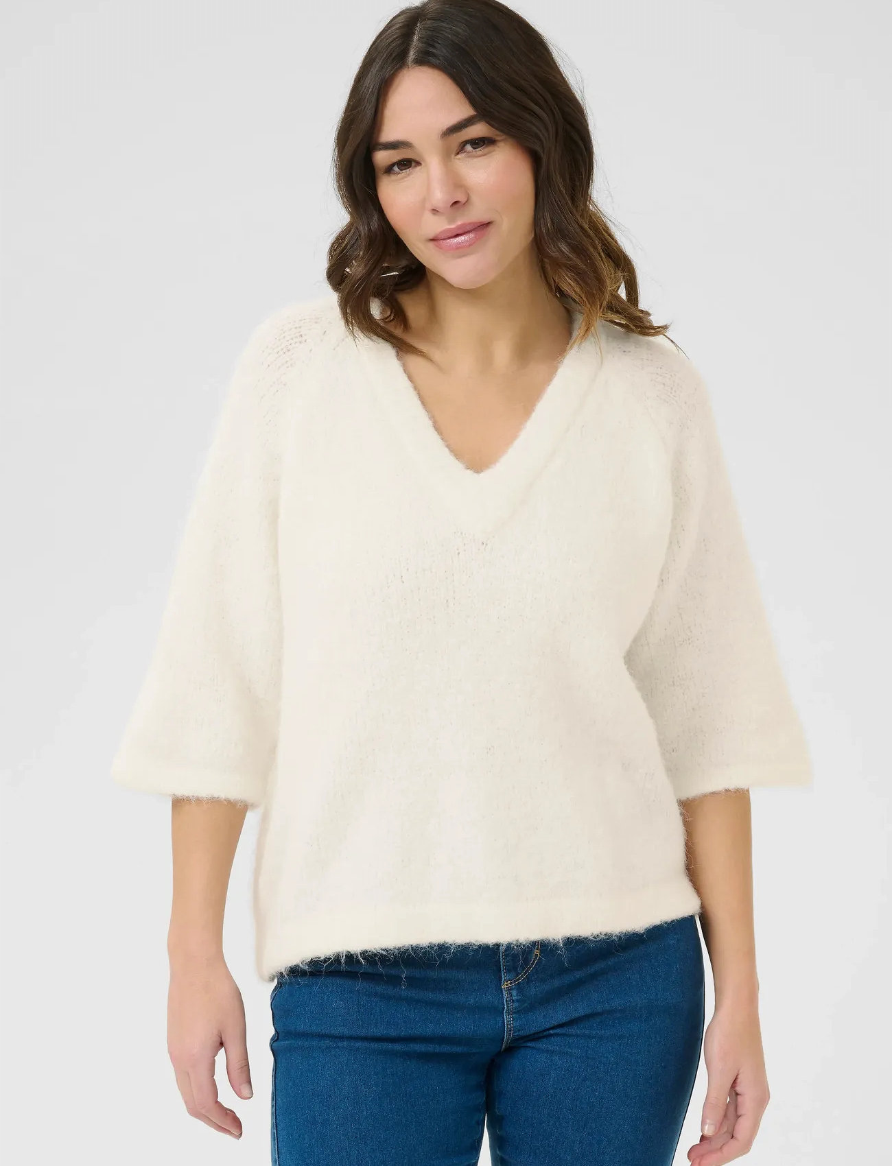 Kaffe Kaemilie V-Neck Pullover, XL, White, Strik > Trøjer, Dame