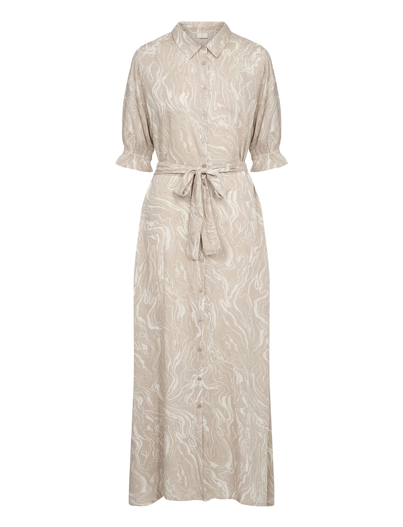 Kamira Plain Weave Dress Printed Maxikjole Festkjole Beige Kaffe