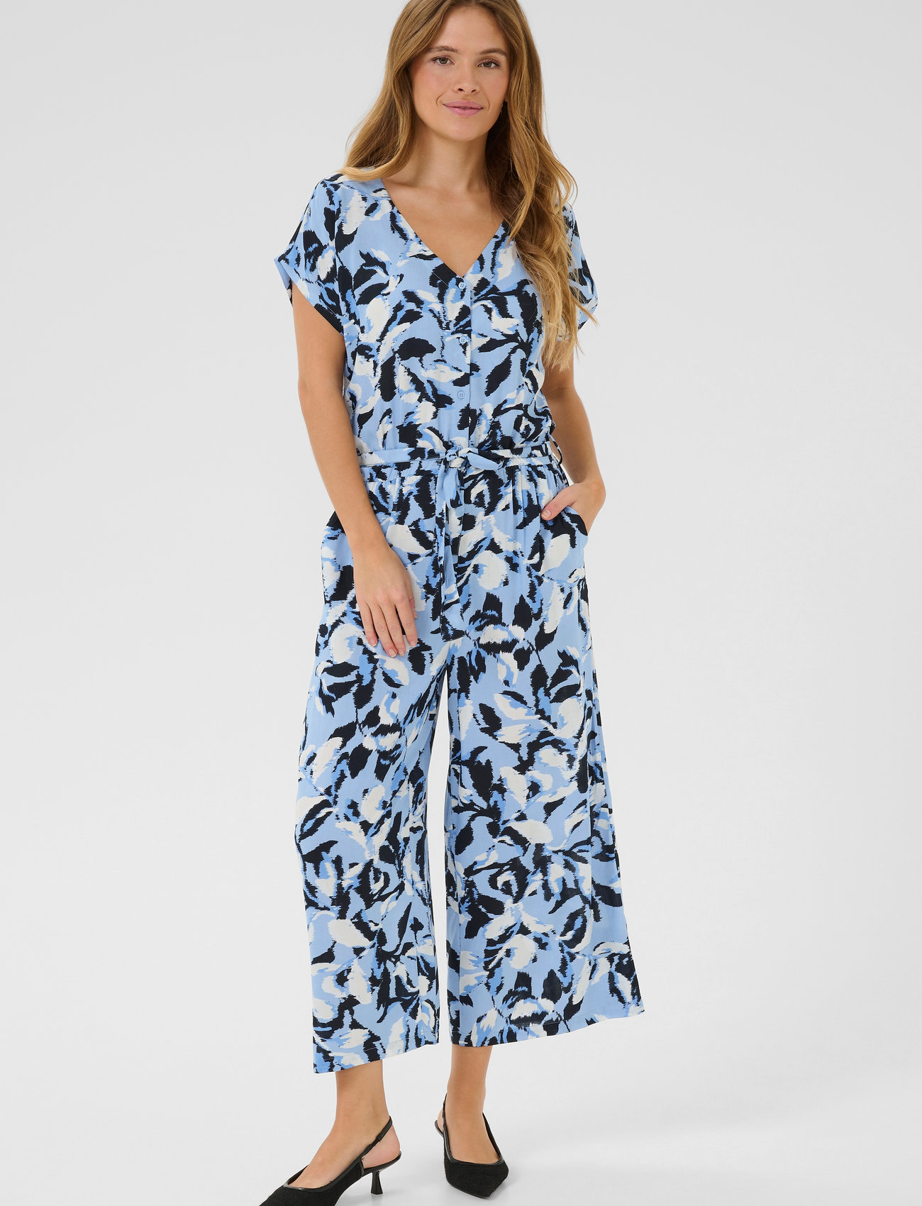 Kaffe Kamira Plain Weave Jumpsuit Printed, 42, Blue, Underdele > Jumpsuits, Dame