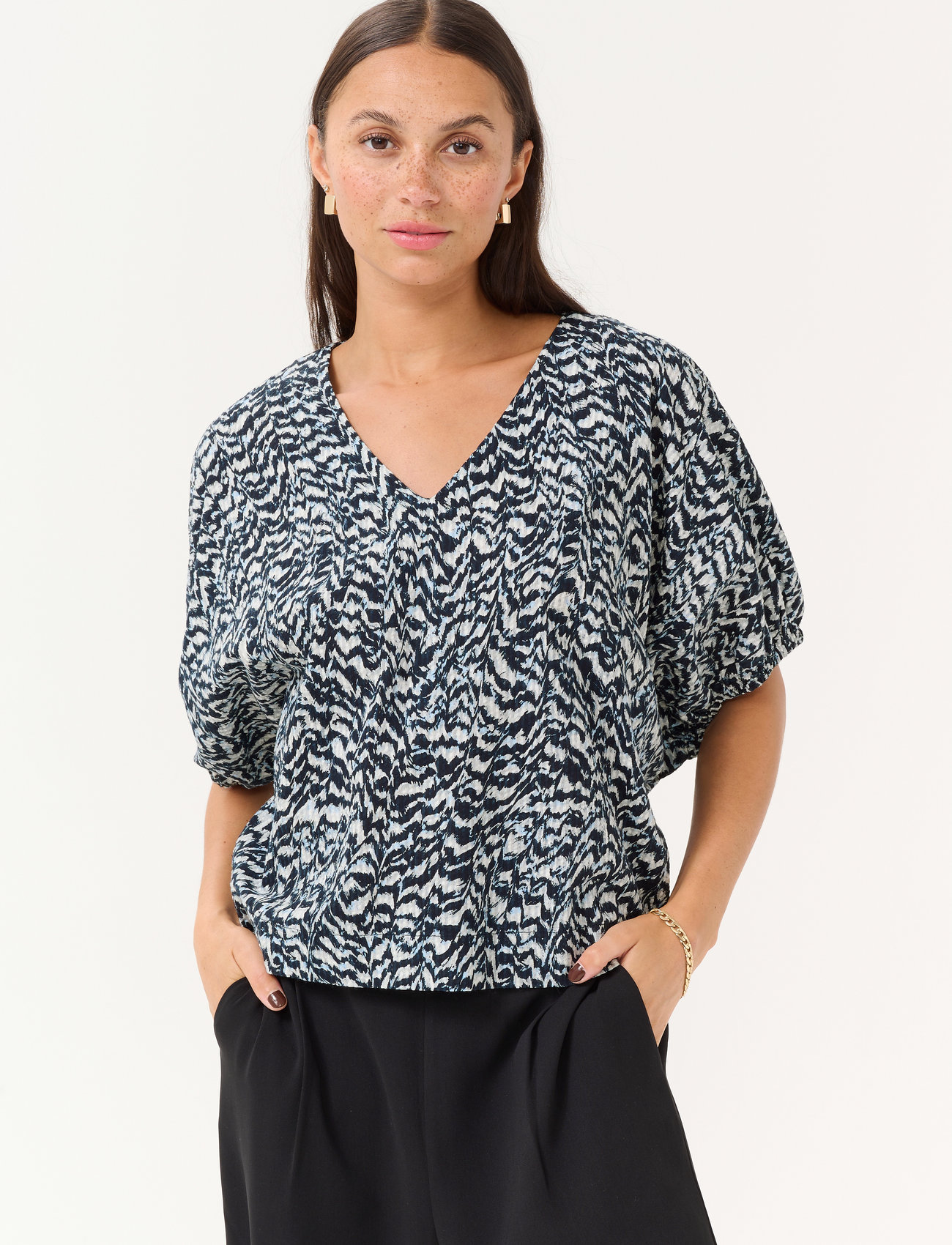 Kaffe Karuffalo Blouse, 46, Navy, Bluser > Kortærmede, Dame