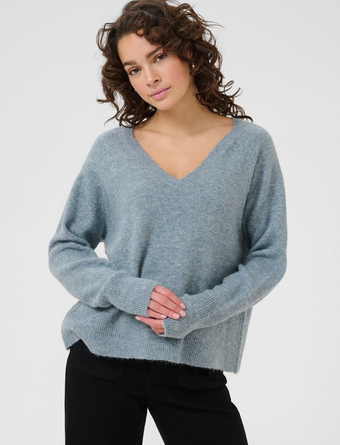 Kaffe Kaniel V-Neck Pullover, M, Blue, Strik > Trøjer, Dame