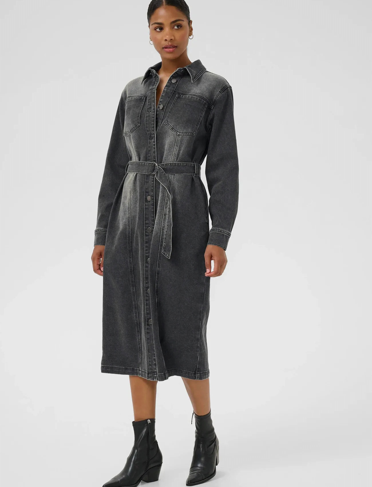 Kaffe Kaabby Denim Dress, 40, Black, Kjoler > Knælange Og Midi, Dame