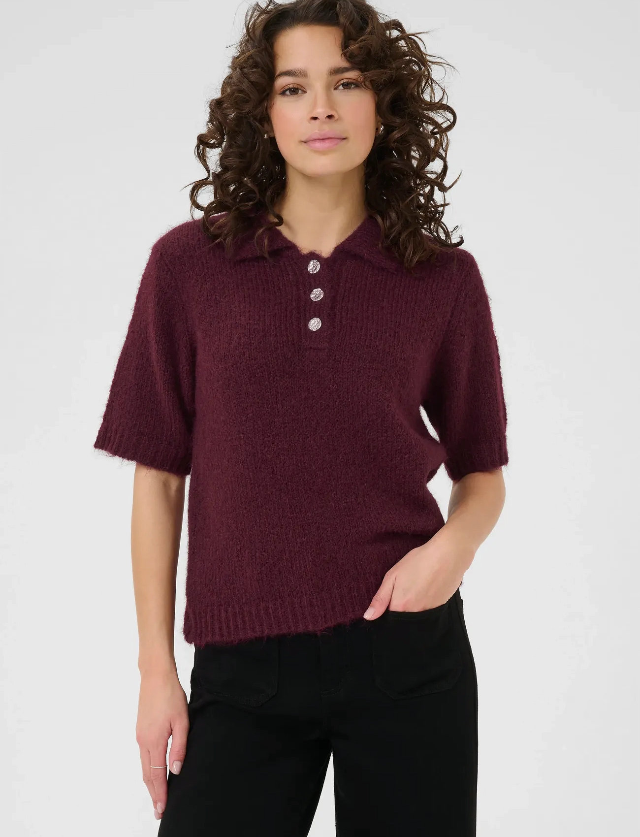 Kaffe Kaemilie Polo Pullover, XS, Burgundy, Strik > Trøjer, Dame
