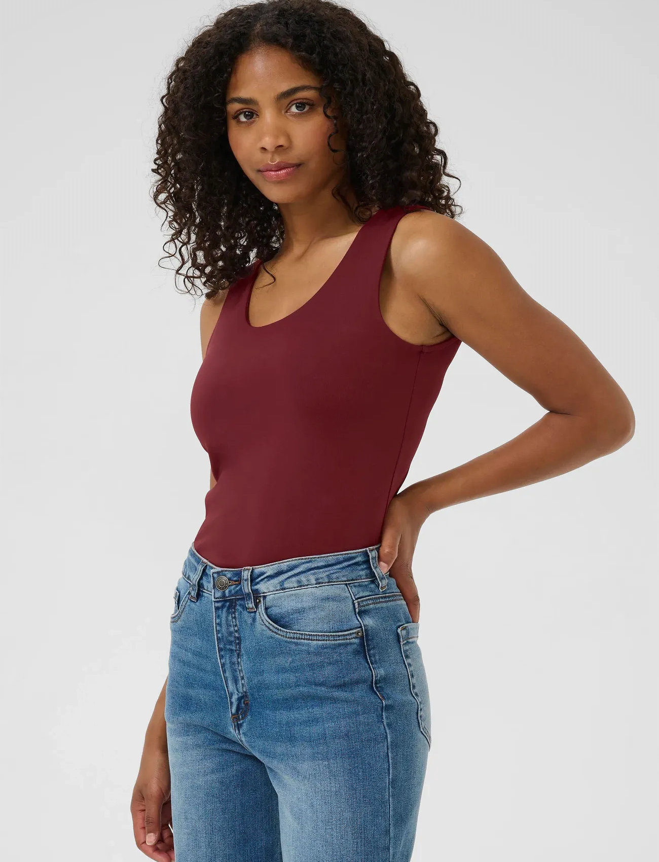 Kaffe Kaarina Jersey Top, L, Burgundy, T-Shirts & Toppe > Uden Ærmer, Dame