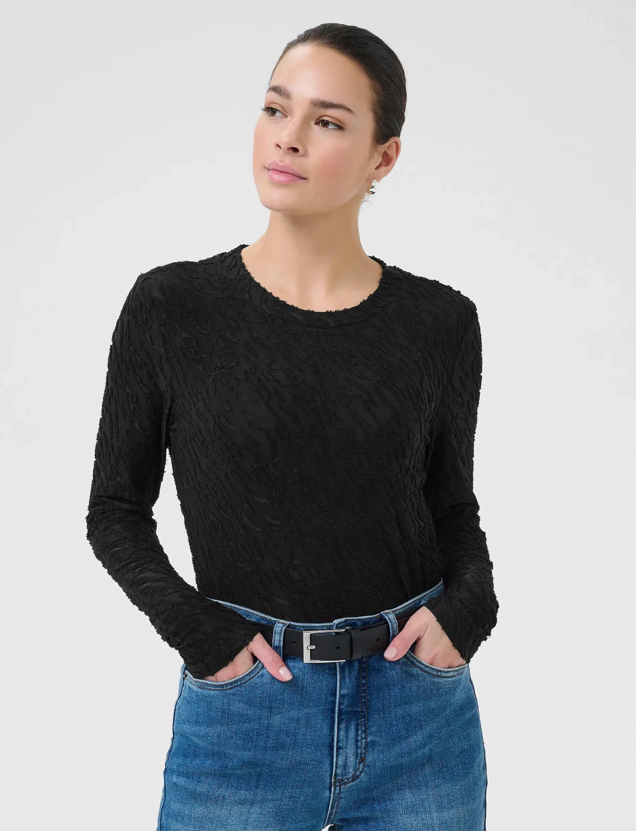 Kaffe Kazeverina T-Shirt, M, Black, T-Shirts & Toppe > Langærmede, Dame