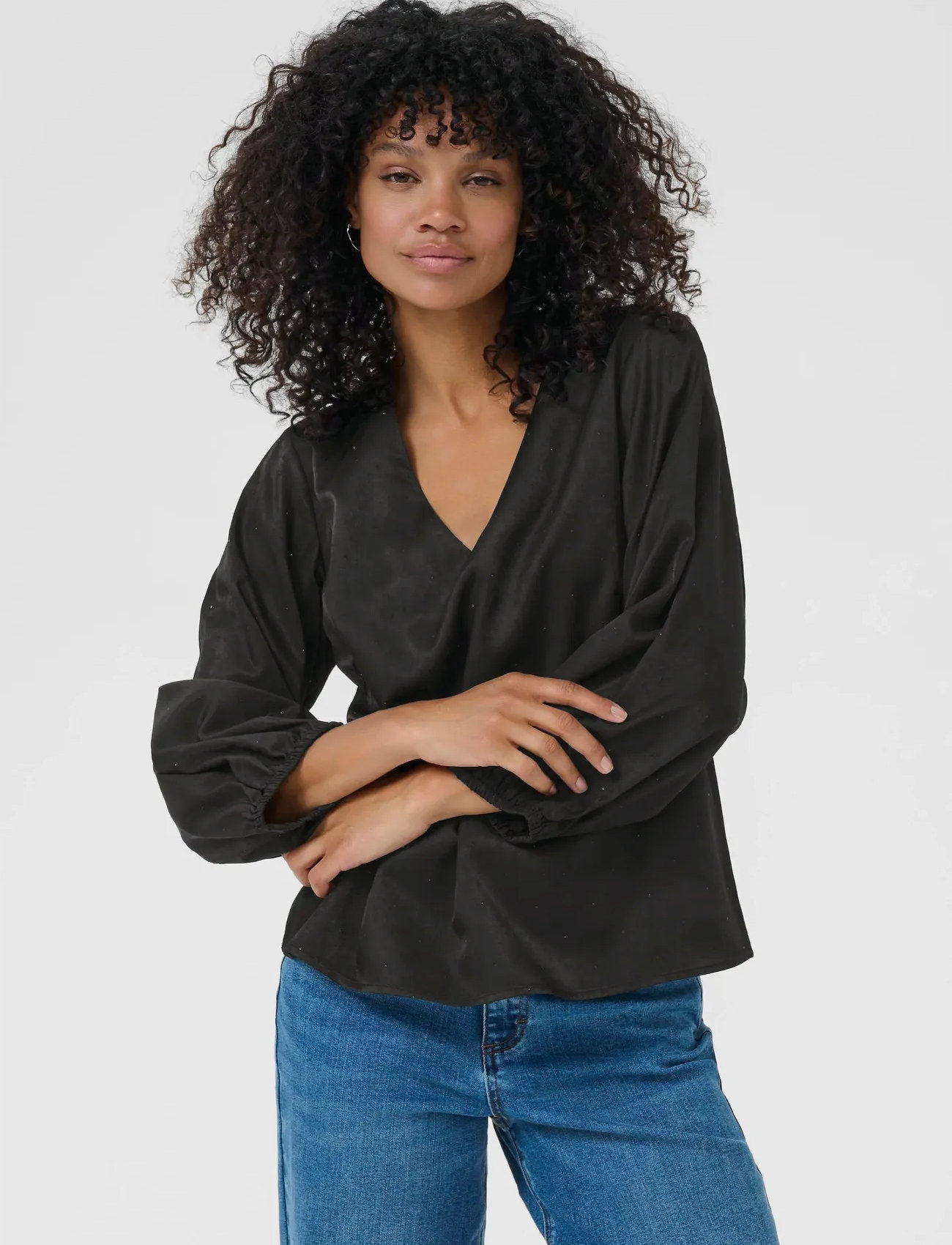 Kaffe Kaida Blouse, 42, Black, Bluser > Langærmede, Dame