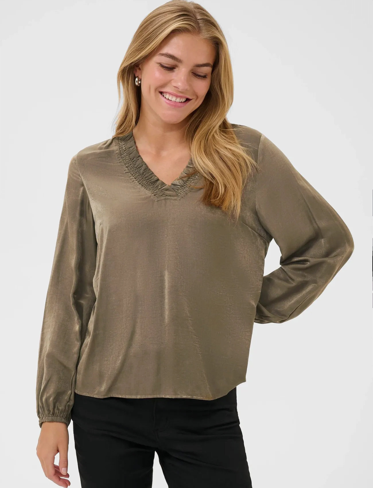 Kaffe Kamille Blouse, 40, Khaki green, Bluser > Langærmede, Dame