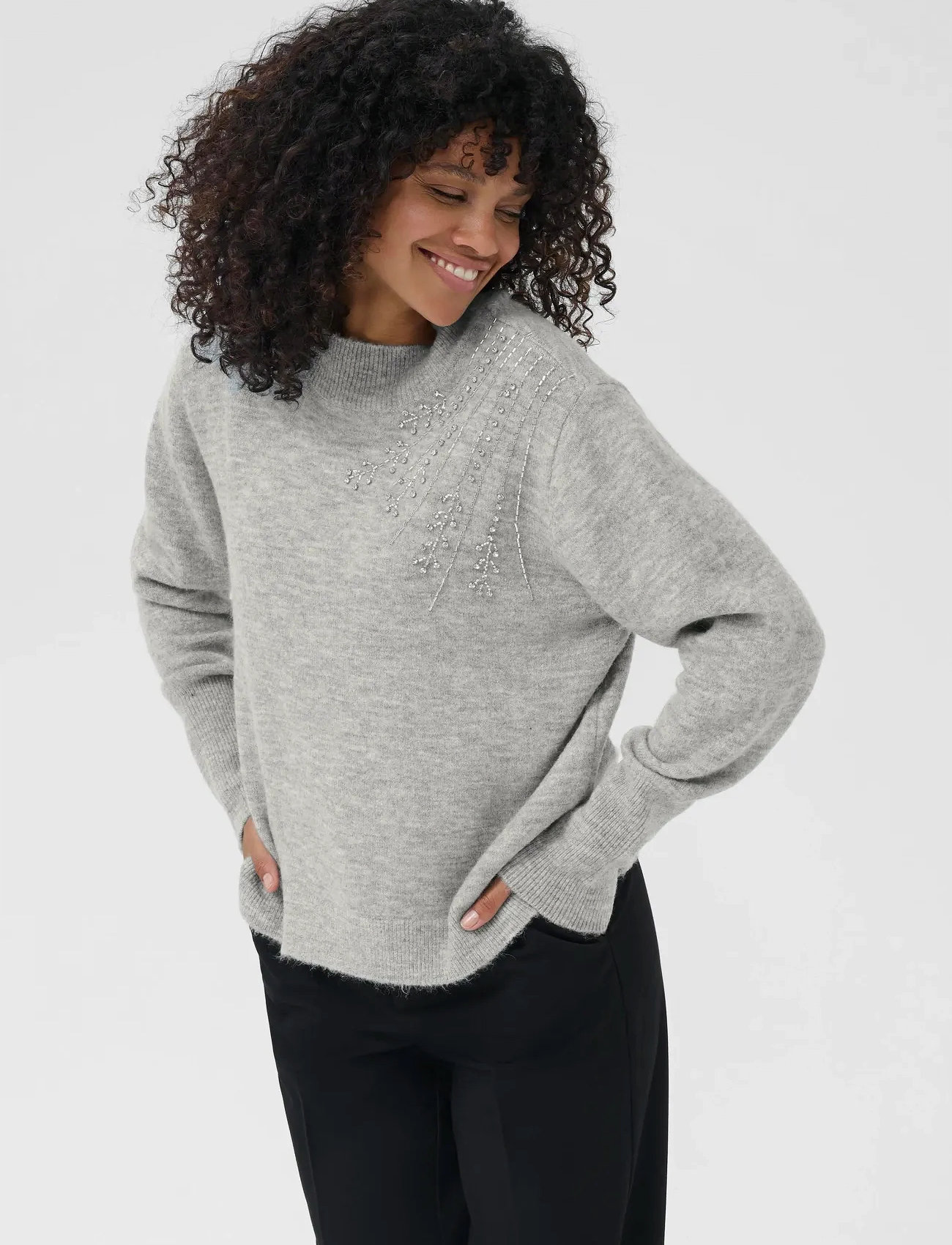 Kaffe Kastary Pullover, XL, Grey, Strik > Trøjer, Dame