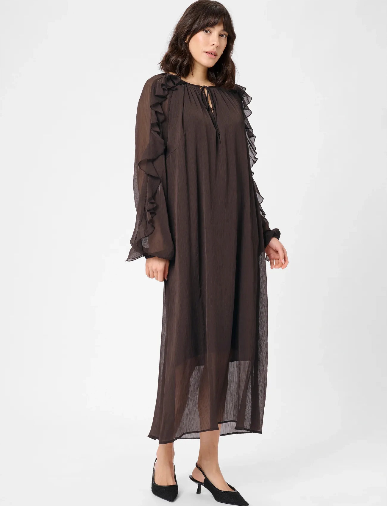 Kaffe Kamila Chiffon Dress, 40, Brown, Kjoler > Knælange Og Midi, Dame