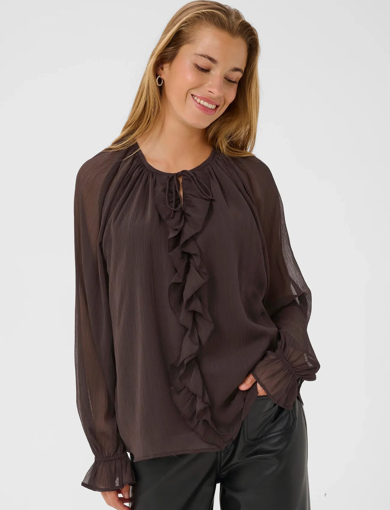 Kaffe Kamila Chiffon Blouse, 36, Brown, Bluser > Langærmede, Dame