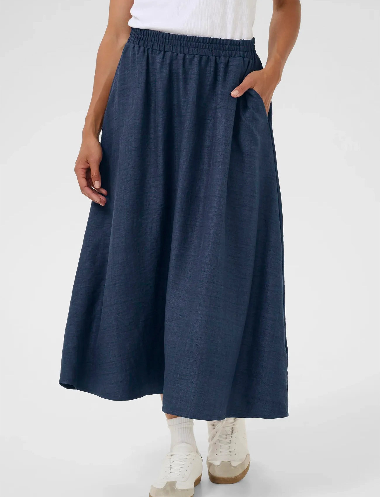 Kaffe Kaellen Midi Skirt, 38, Navy, Nederdele > Knælange Og Midi Nederdele, Dame