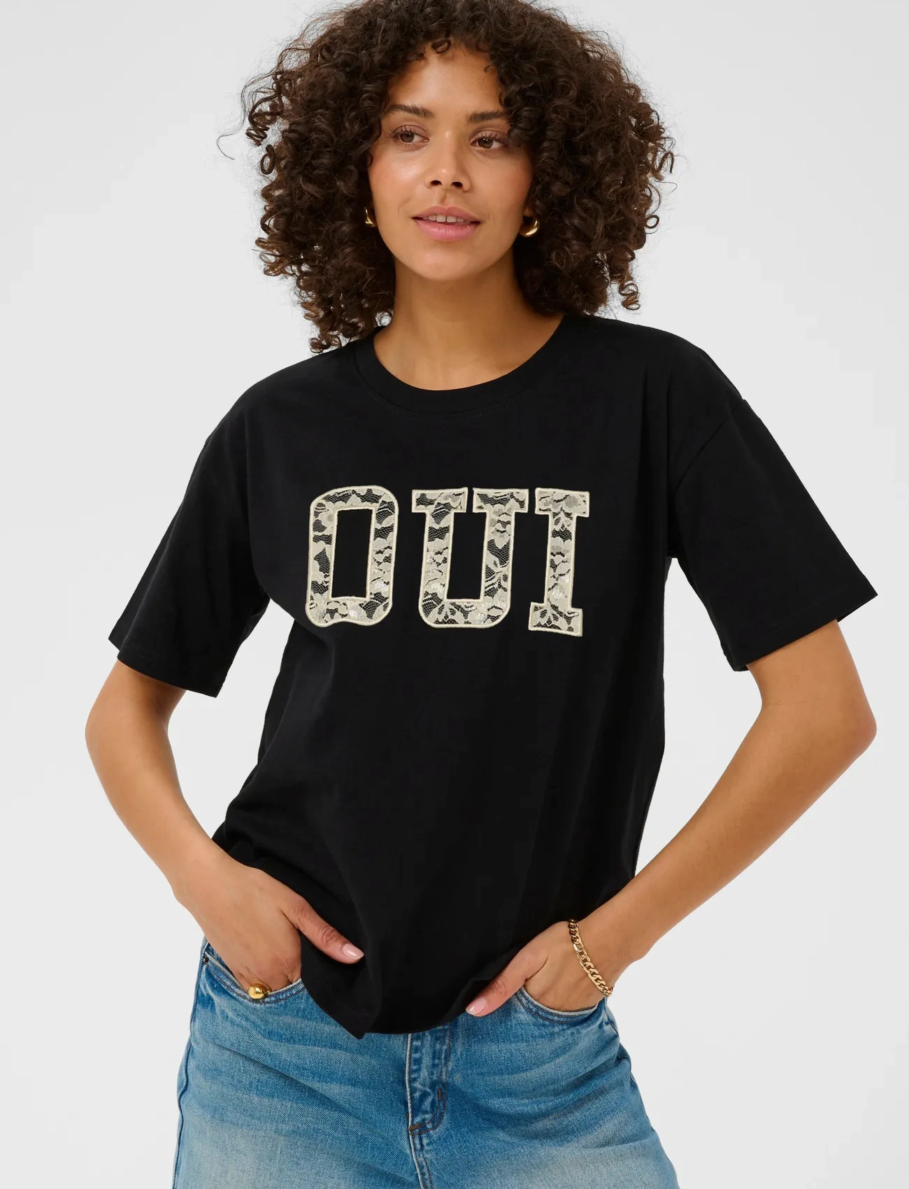 Kaffe Karosie Tee, S, Black, T-Shirts & Toppe > Kortærmede, Dame