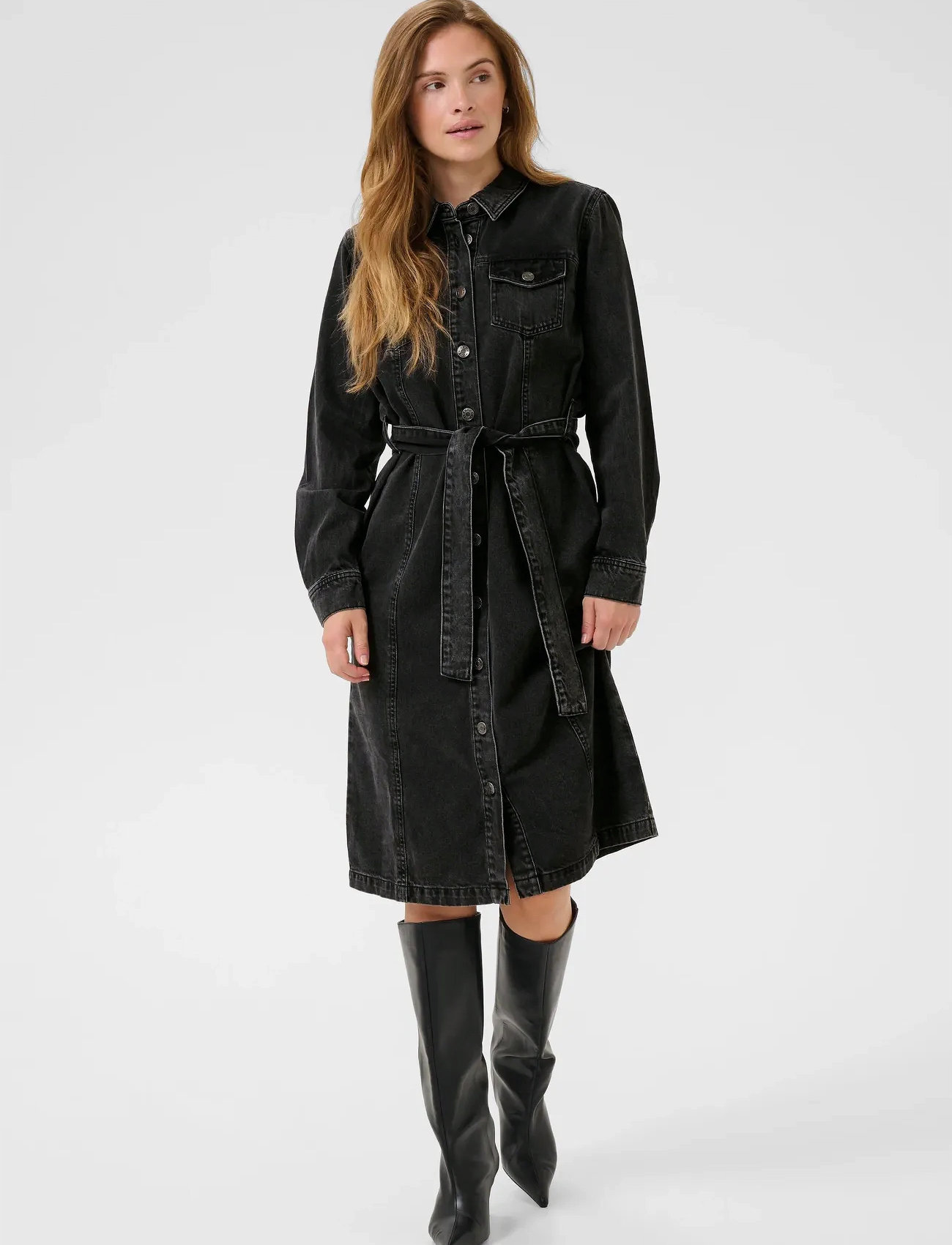Kaffe Kacarly Denim Dress, 38, Black, Kjoler > Knælange Og Midi, Dame