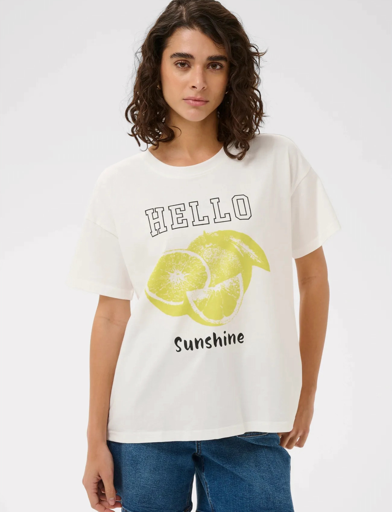 Kaffe Kachelsea T-Shirt, S, Cream, T-Shirts & Toppe > Kortærmede, Dame