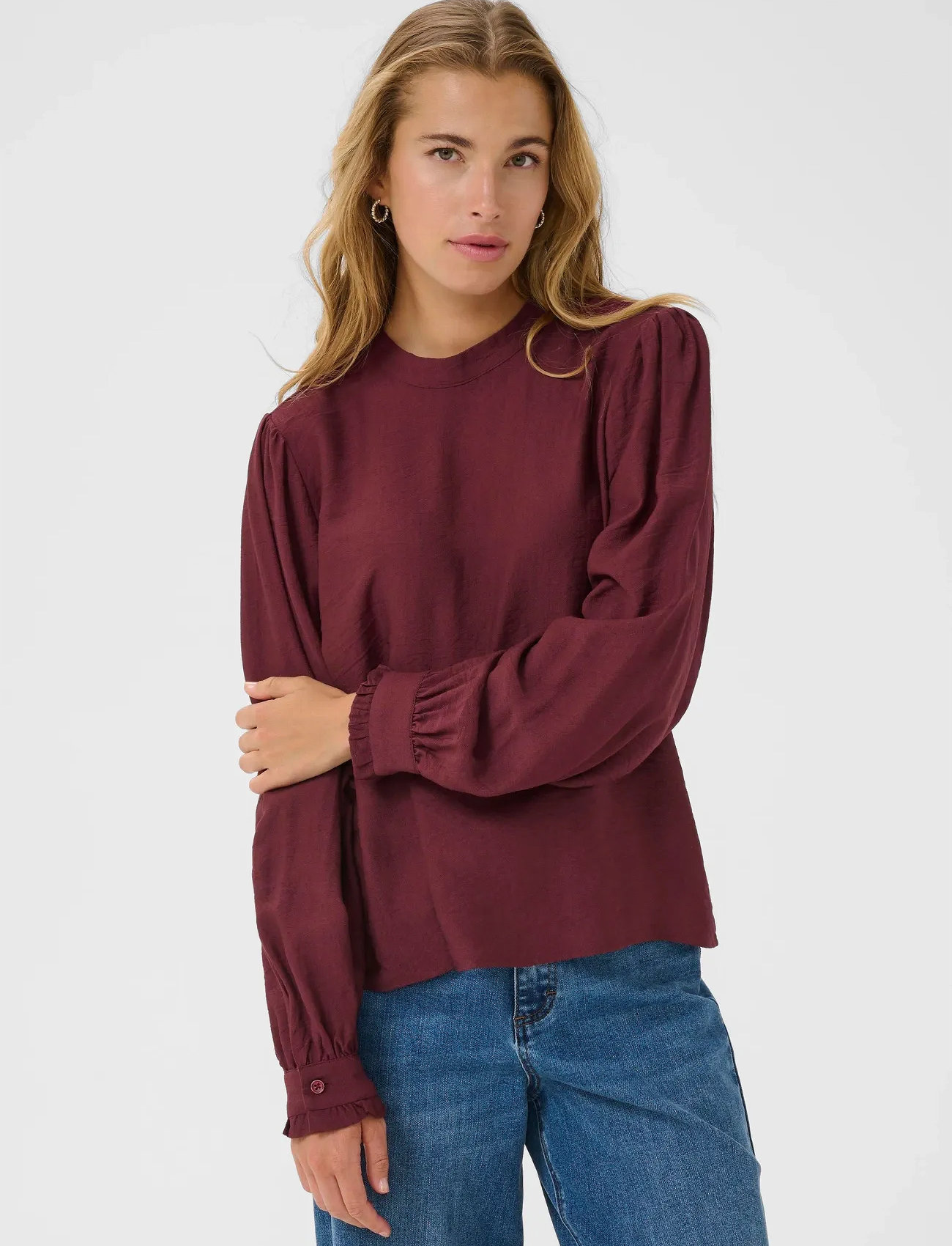 Kaffe Karea Solid Blouse, 42, Burgundy, Bluser > Langærmede, Dame