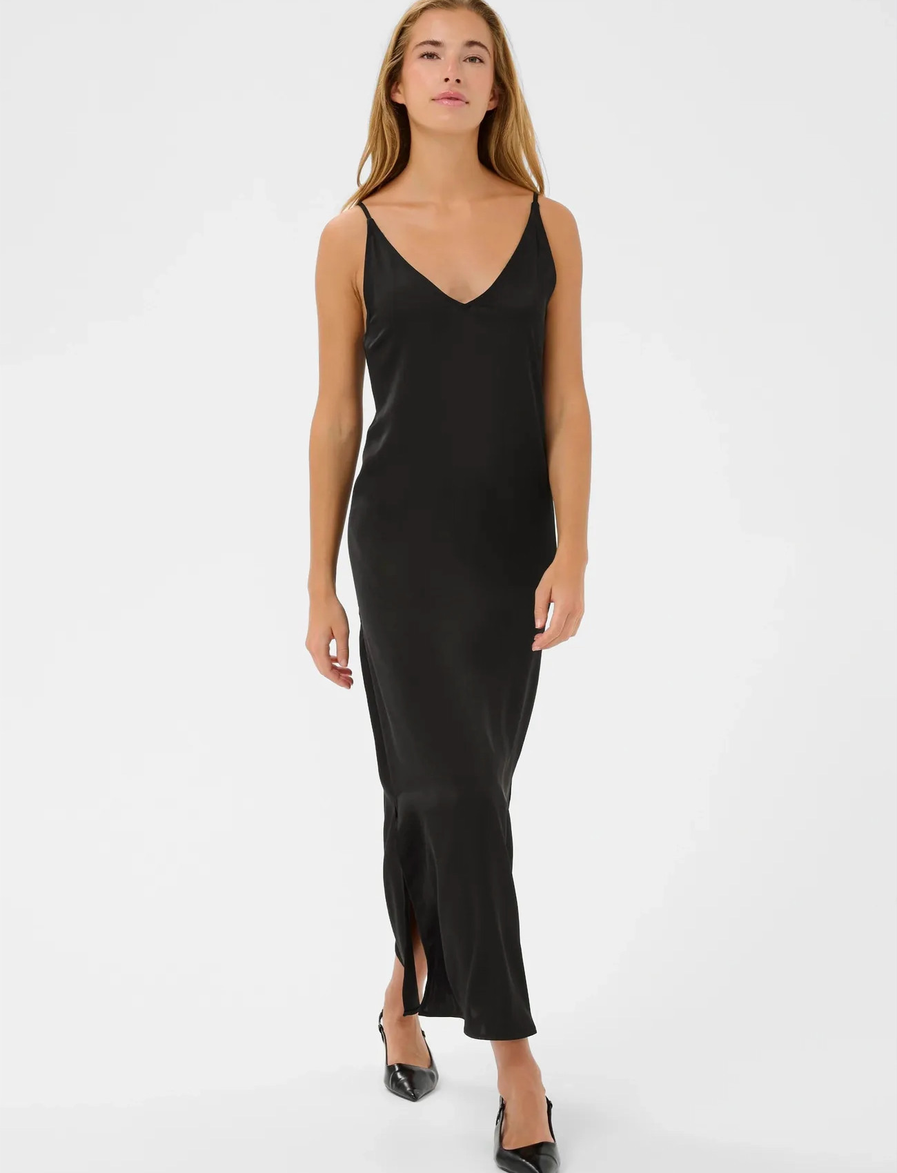 Kaffe Karory Sateen Dress, 40, Black, Kjoler > Maxikjole, Dame