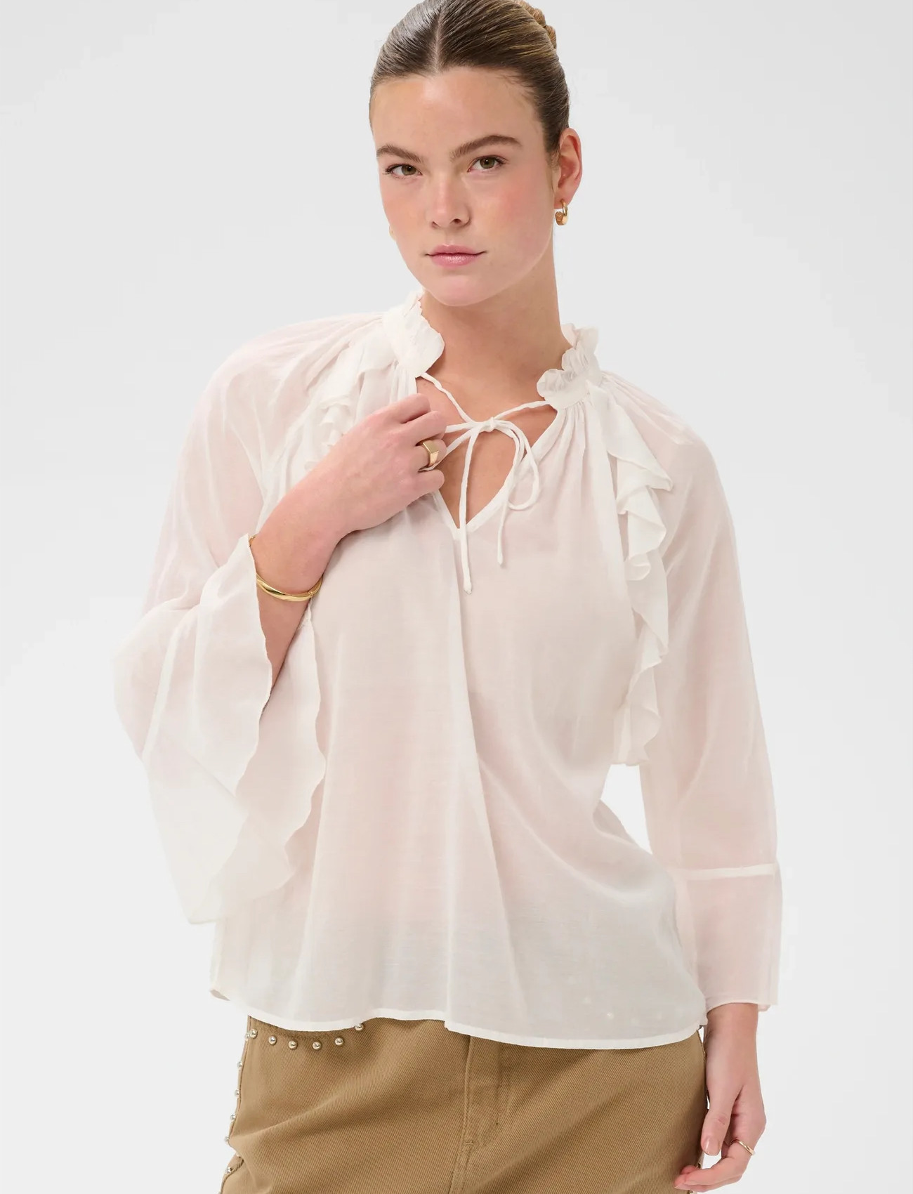 Kaffe Kaflora Blouse, 42, Cream, Bluser > Langærmede, Dame