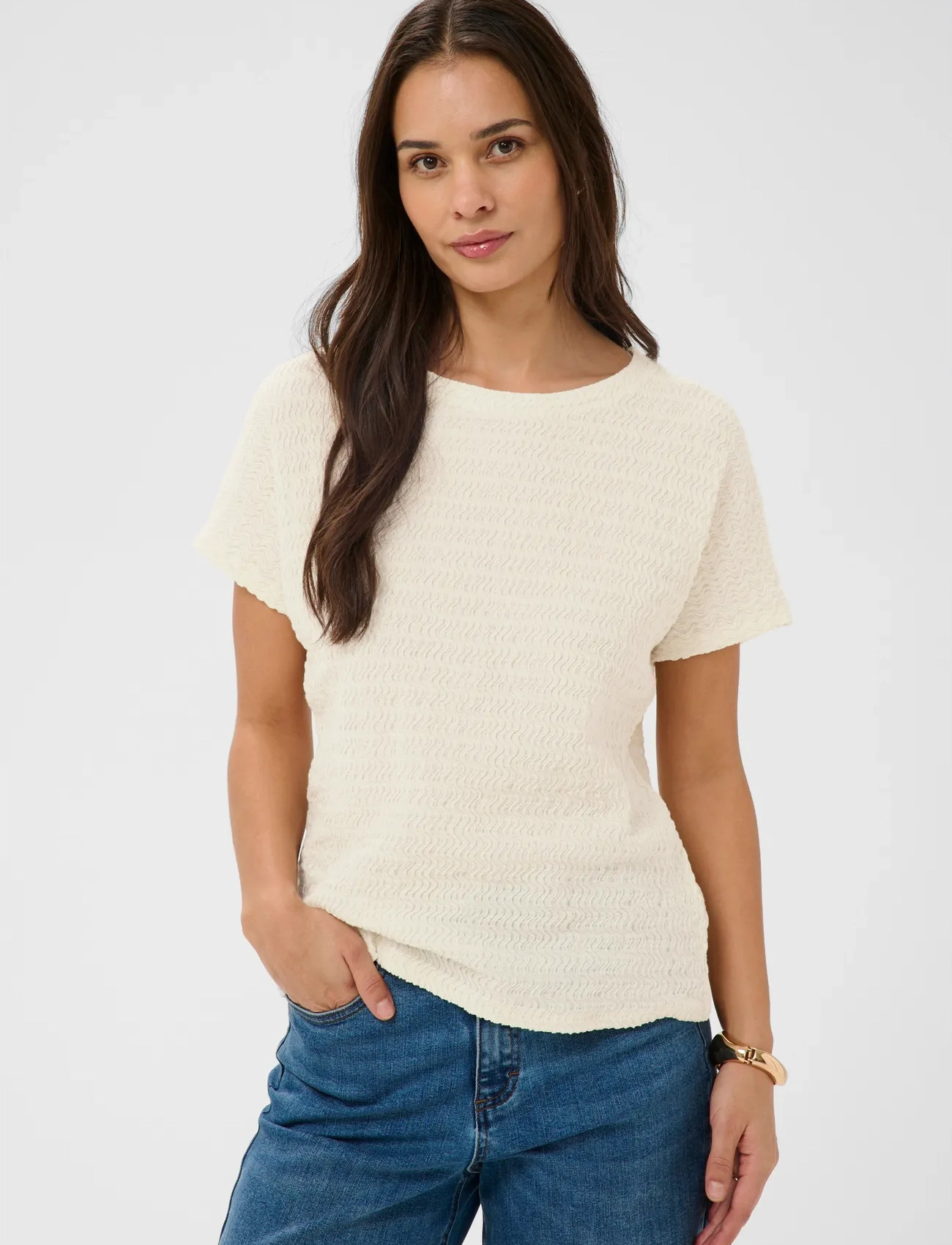 Kaffe Kafelicity S/S Blouse, M, Cream, Bluser > Kortærmede, Dame