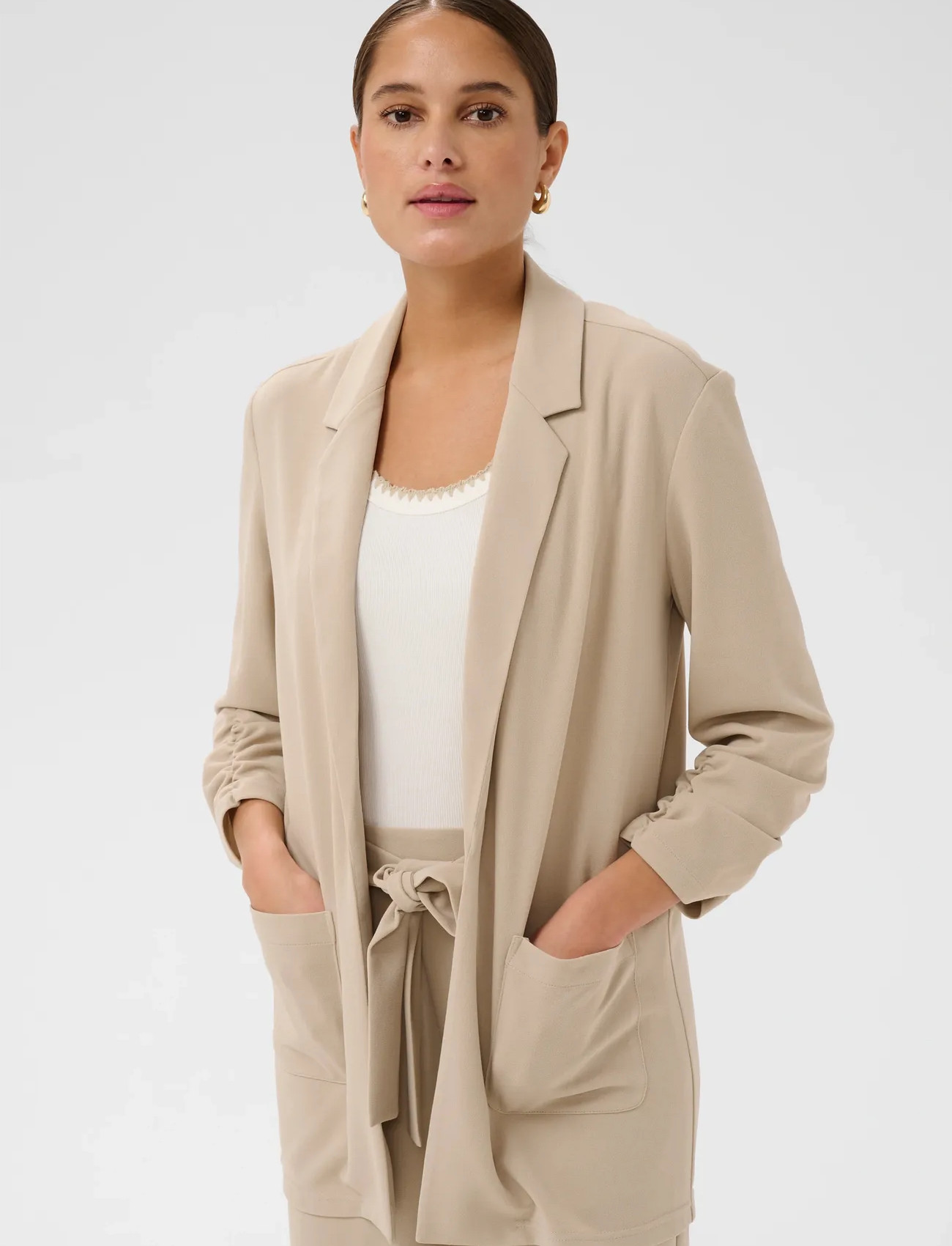 Kaffe Kapheobe 3/4 Sleeve Blazer, M, Beige, Blazere > Enkeltradede Blazere, Dame