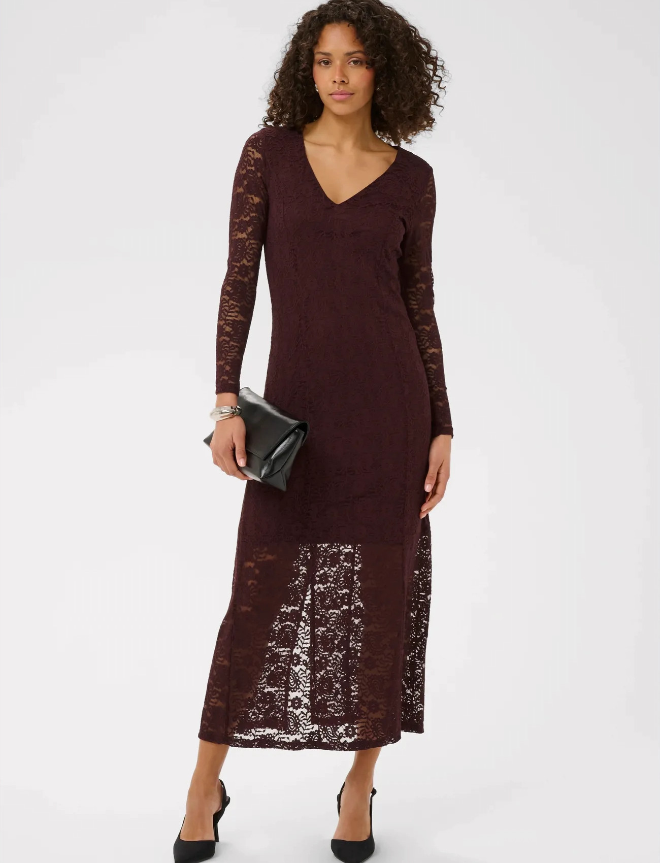 Kaffe Kalouisa Midi Dress, XL, Burgundy, Kjoler > Knælange Og Midi, Dame