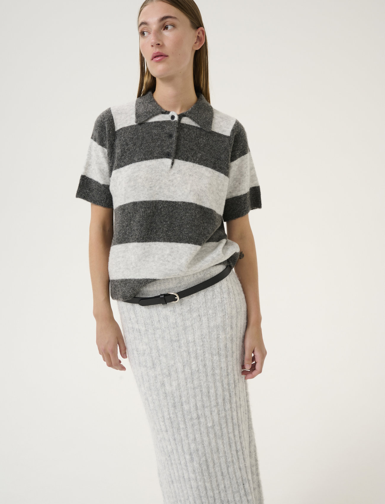 Karen By Simonsen Kbnoabelle Polo Short Sleeve, XXS, Grey, Strik > Trøjer, Dame
