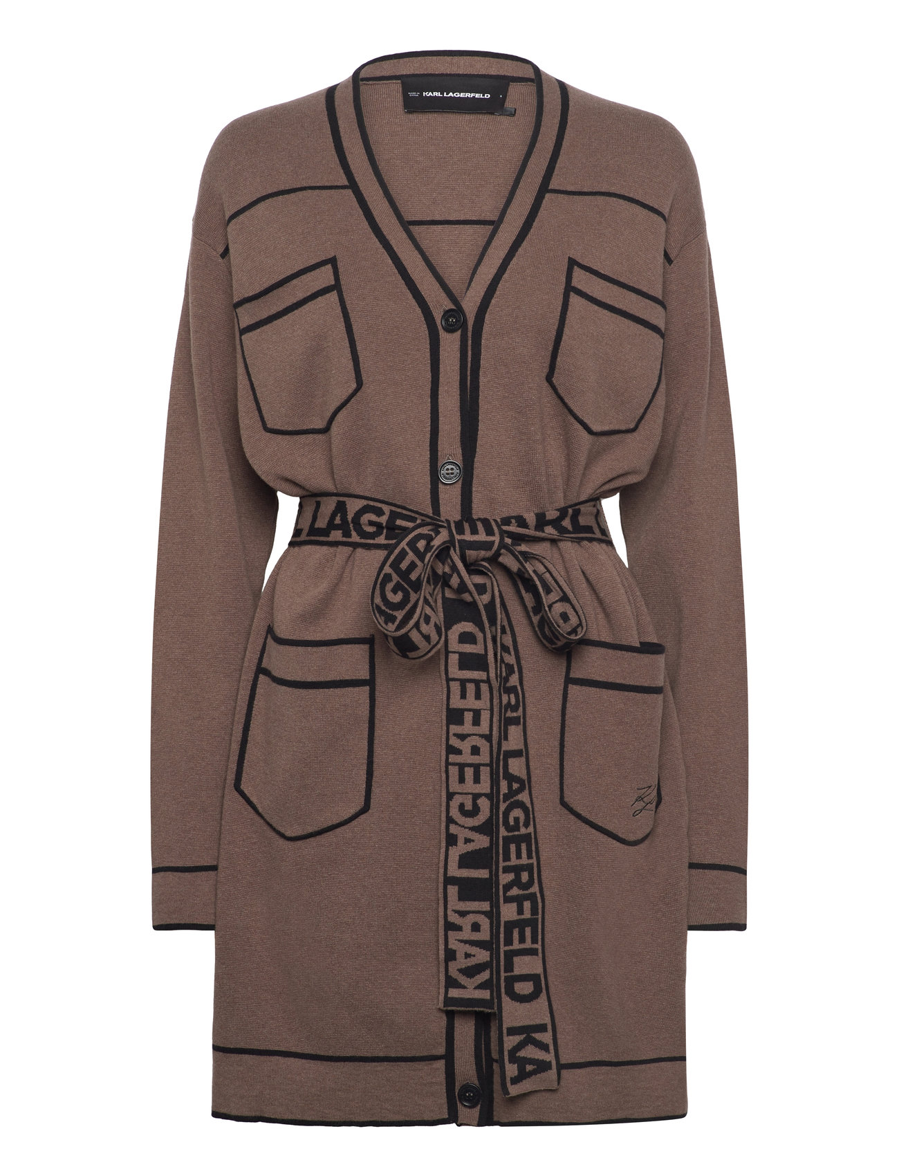 Branded Belted Cardigan Brown Karl Lagerfeld